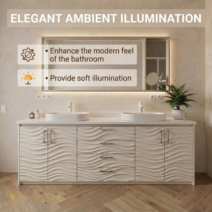 60''-96'' Wavy Bathroom Vanity with Sink Relief Panels White Finish Mirror Cabinet