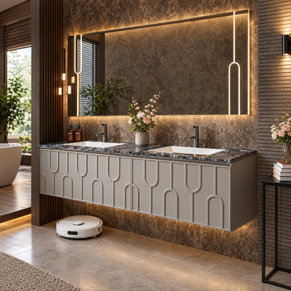 Double Sink Bathroom Vanity with Textured Cabinet Door