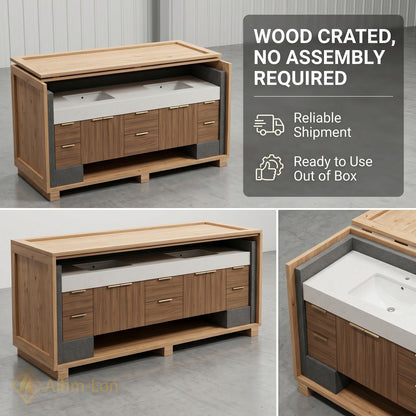 60''-96'' Double Bathroom Vanity with Sink Wood Modern Floating Basins Dual Clean