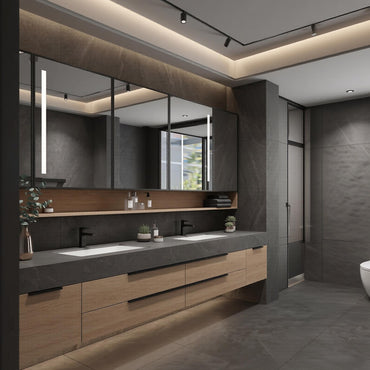 60''-96'' Modern Floating Bathroom Vanity with Sink Long Countertop Warm Oak Drawers