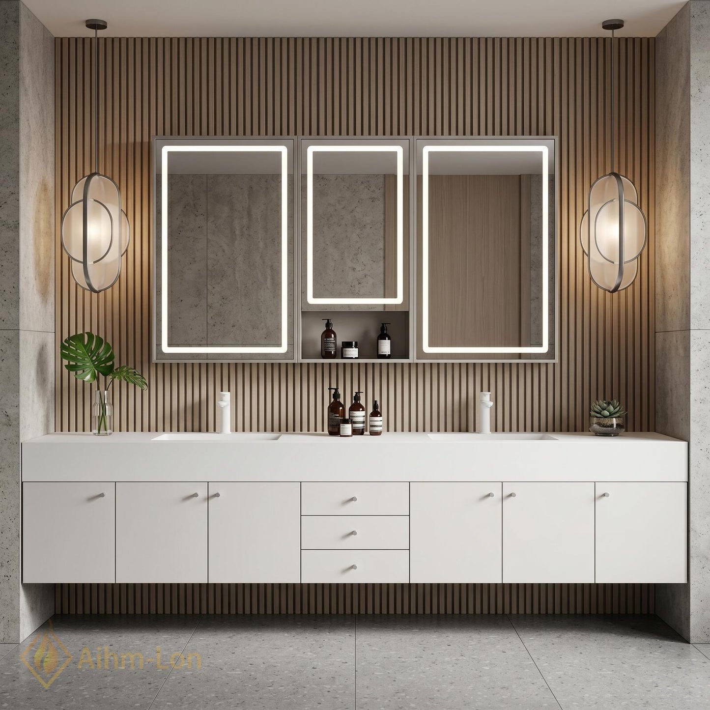78''-96'' Modern Double Bathroom Vanity with Sink Floating Sleek Matte Slatted Wood