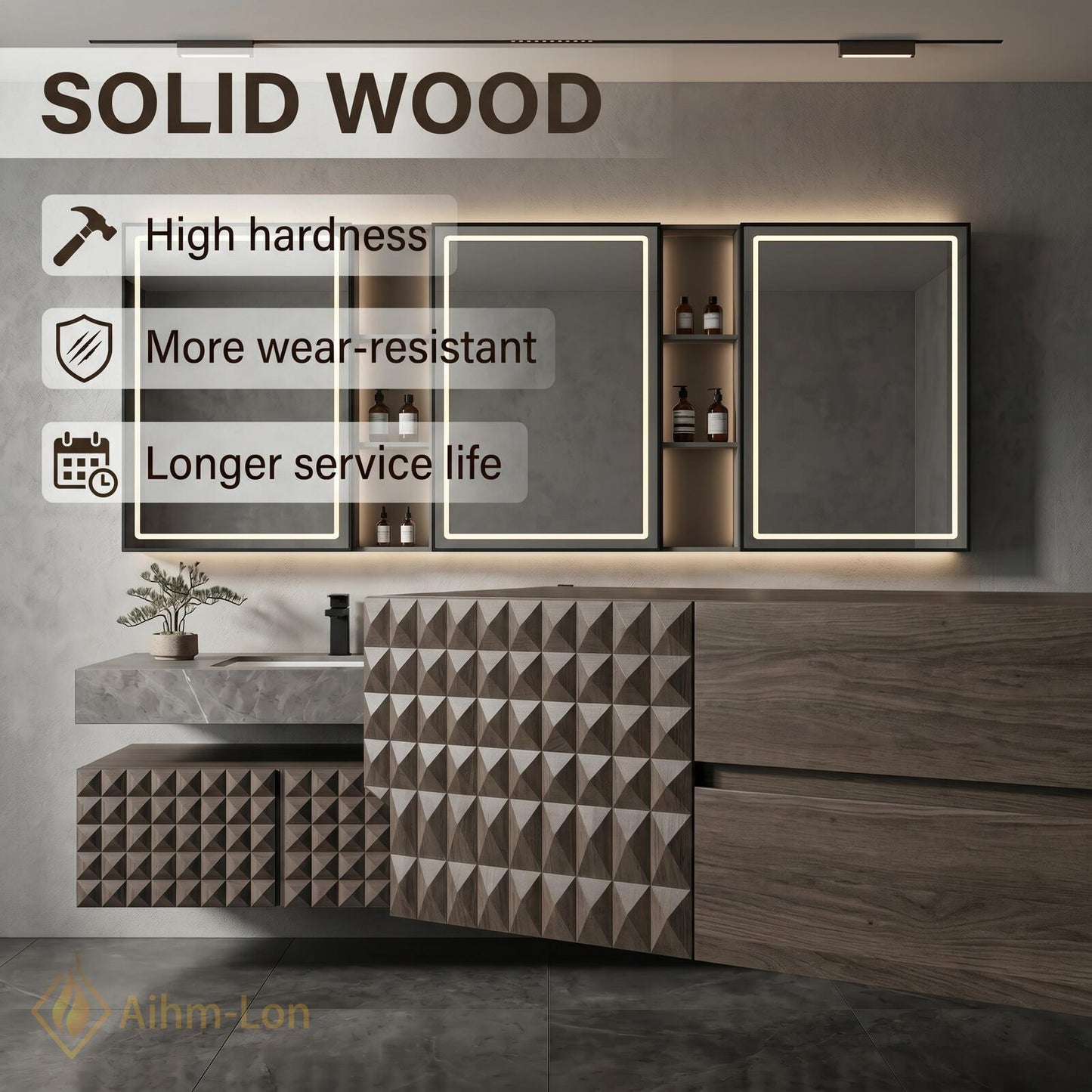 70''-96'' Double Bathroom Vanity with Sink Modern Floating Textured Geometric Doors Tall