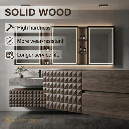 70''-96'' Double Bathroom Vanity with Sink Modern Floating Textured Geometric Doors Tall