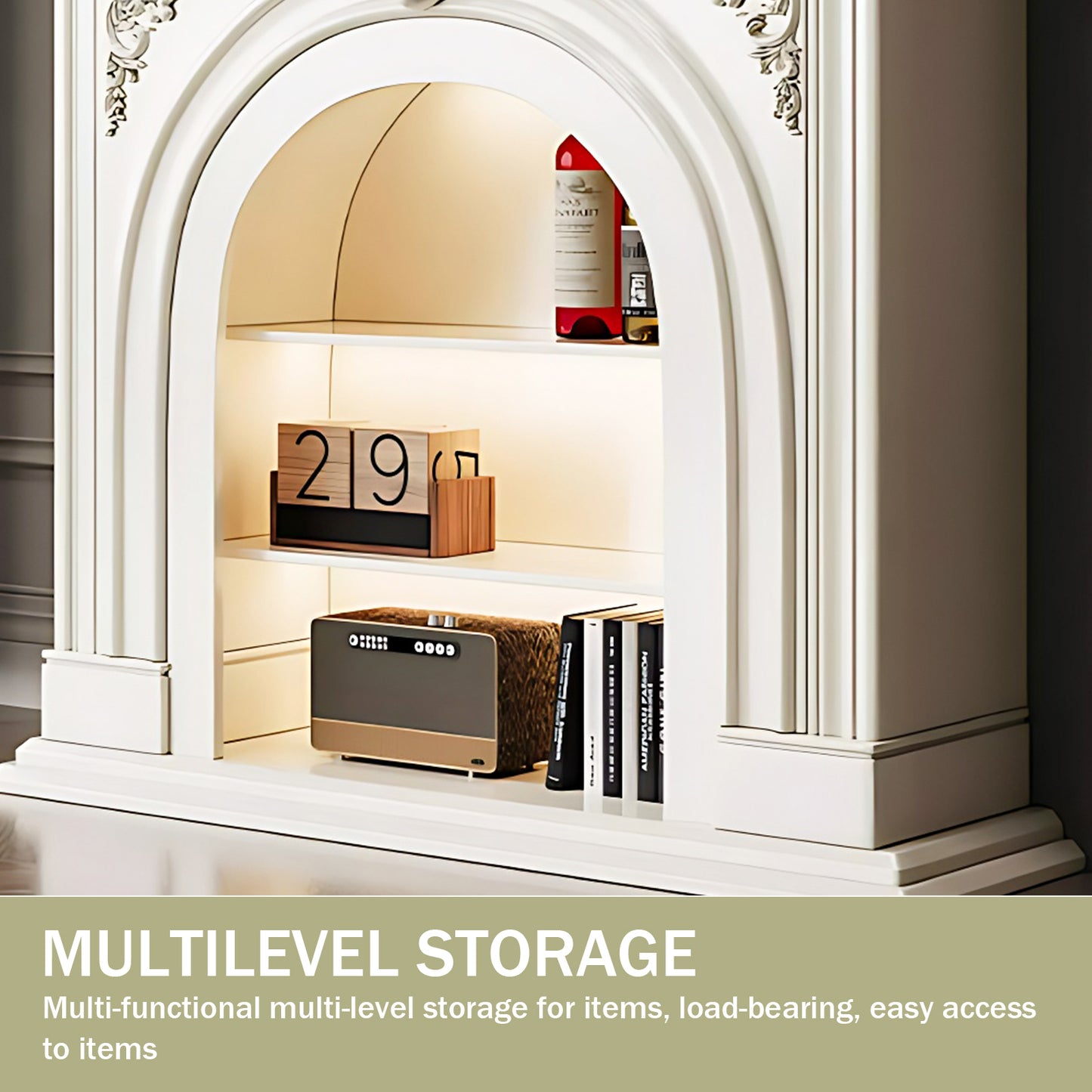 Aihm-Lon White Decorative Fireplace with Cabinets 39.37"-59.05"