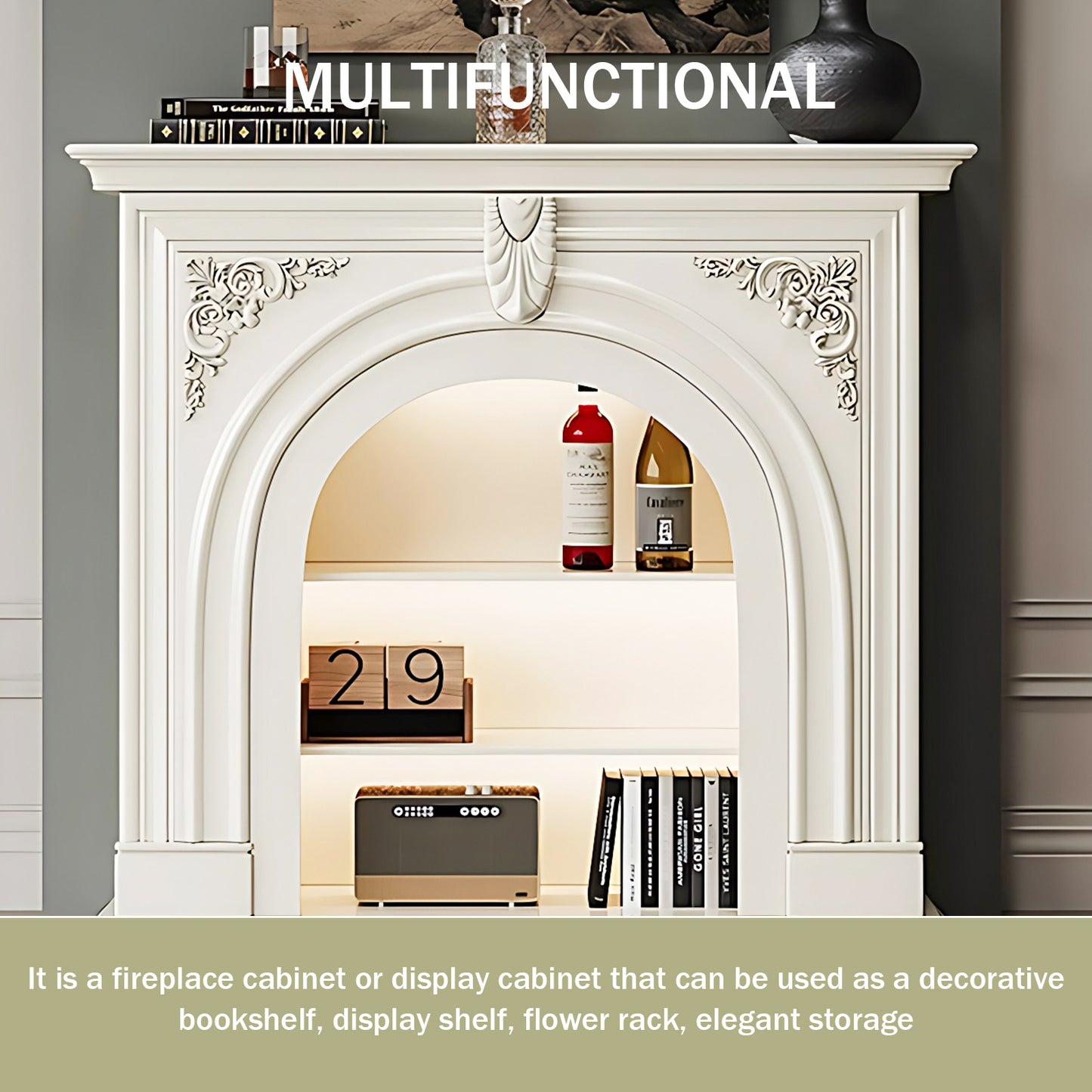 Aihm-Lon White Decorative Fireplace with Cabinets 39.37"-59.05"