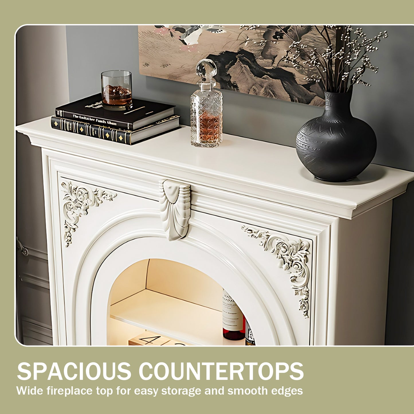 Aihm-Lon White Decorative Fireplace with Cabinets 39.37"-59.05"