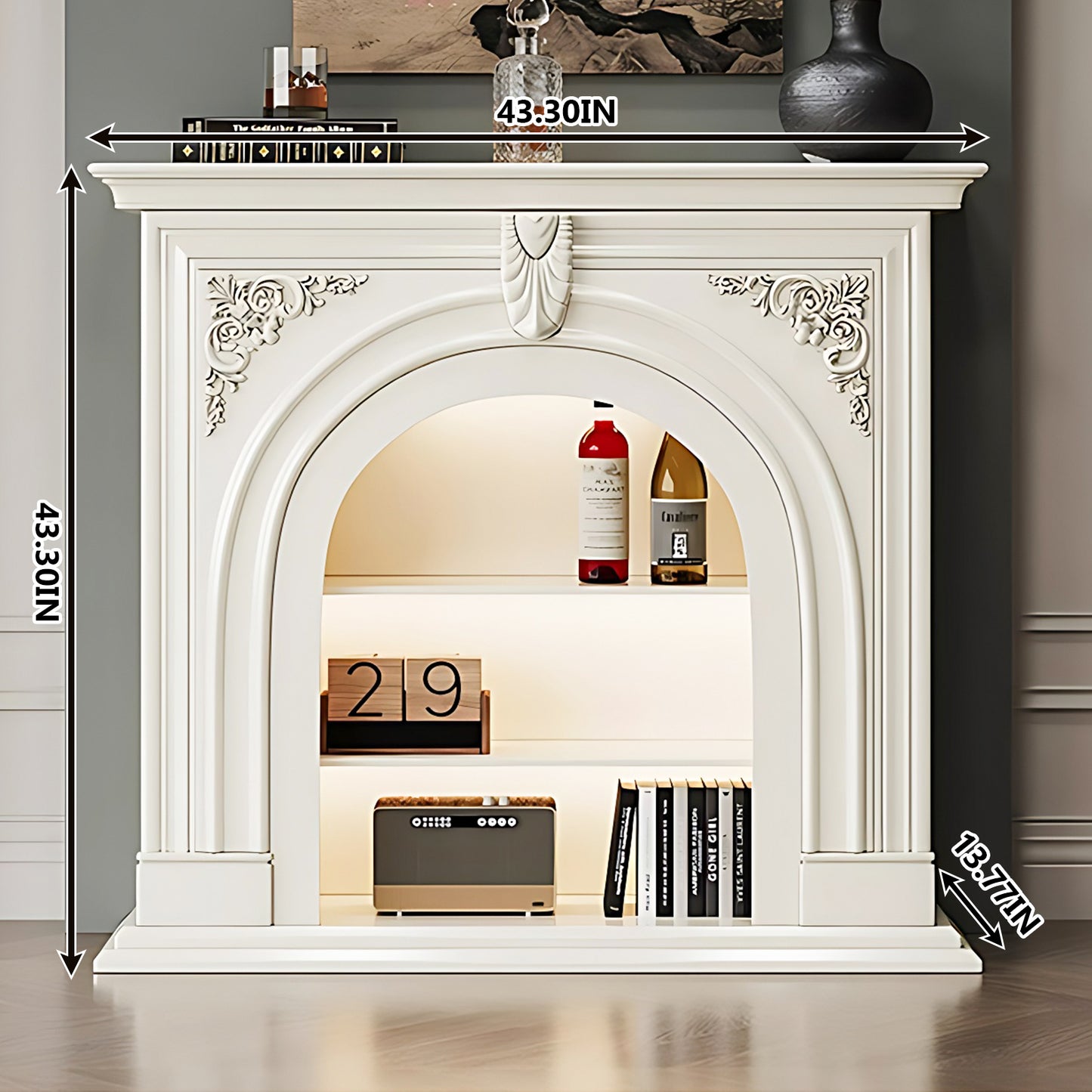 Aihm-Lon White Decorative Fireplace with Cabinets 39.37"-59.05"