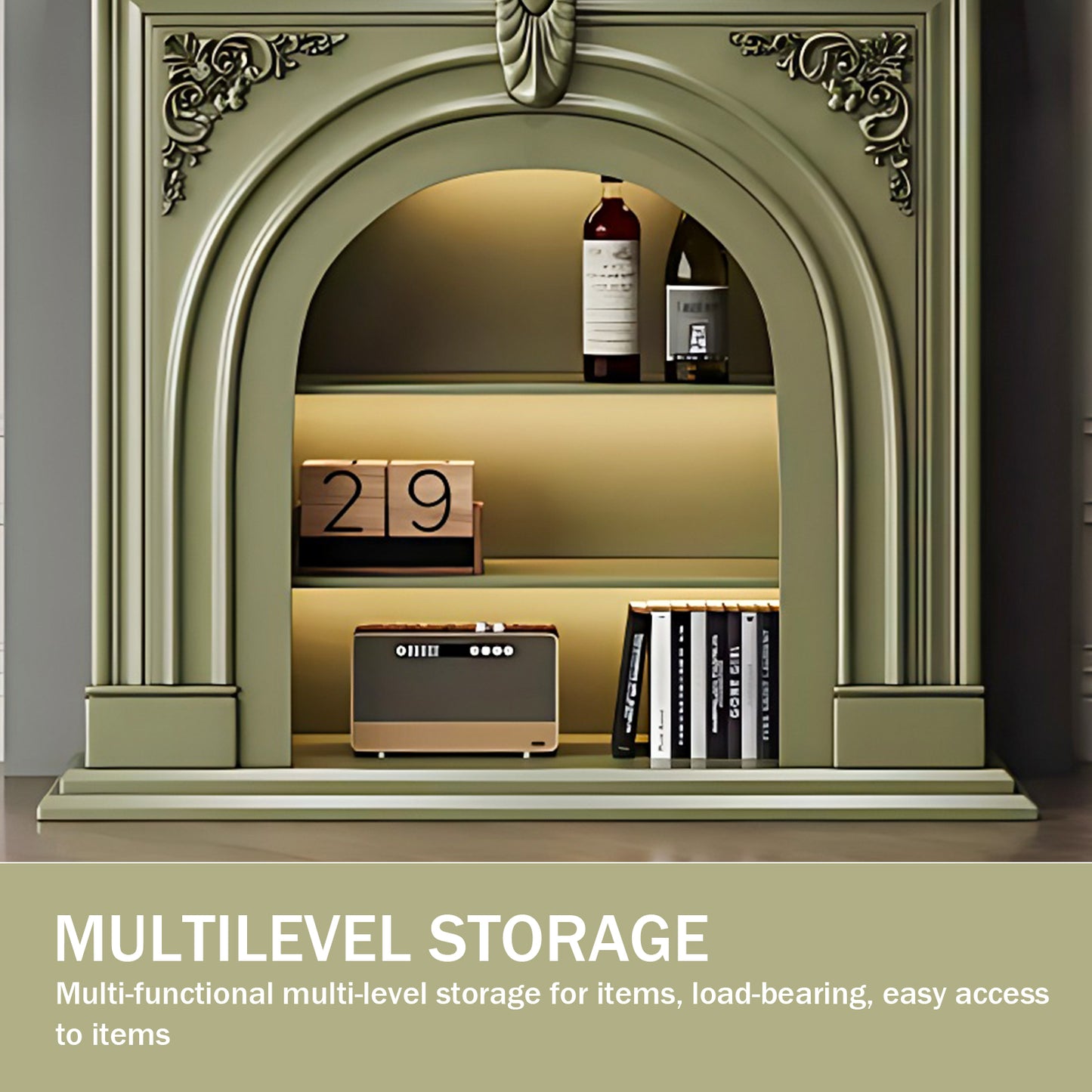 Aihm-Lon Green Decorative Fireplace with Cabinets 39.37"-59.05"