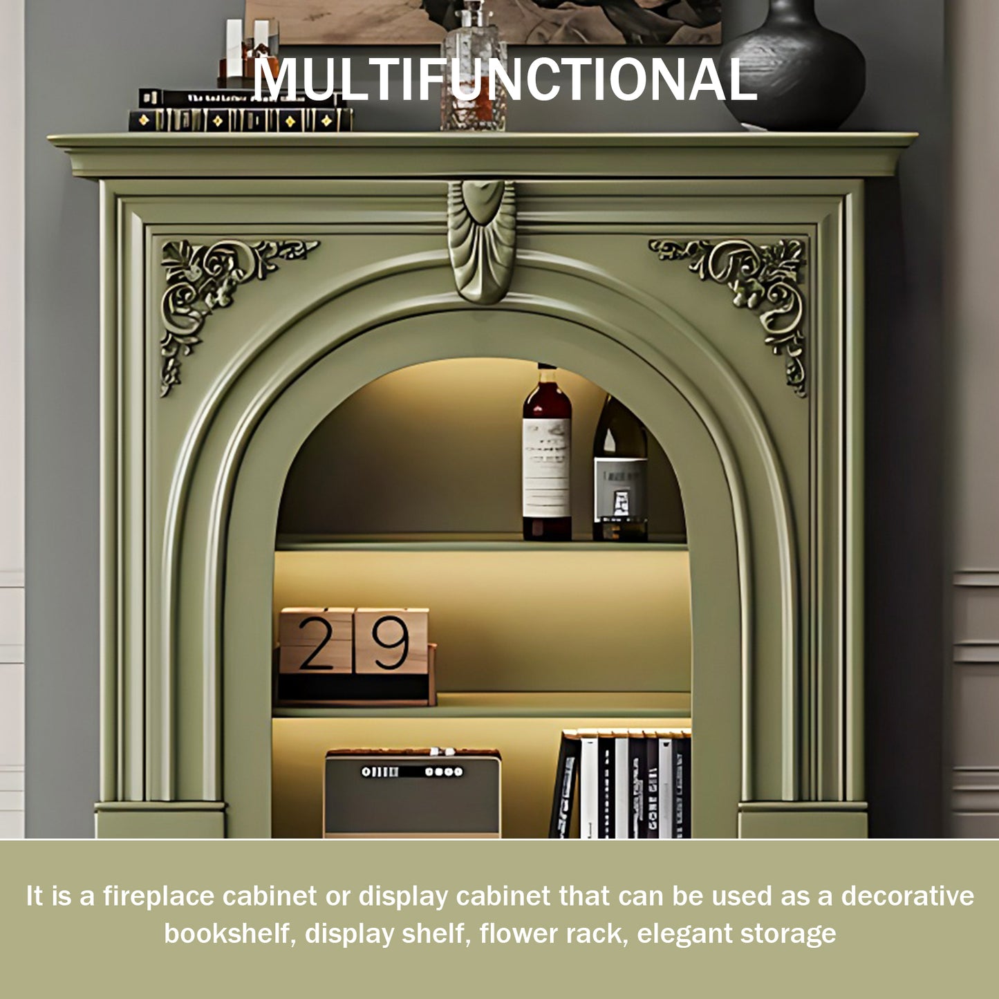 Aihm-Lon Green Decorative Fireplace with Cabinets 39.37"-59.05"