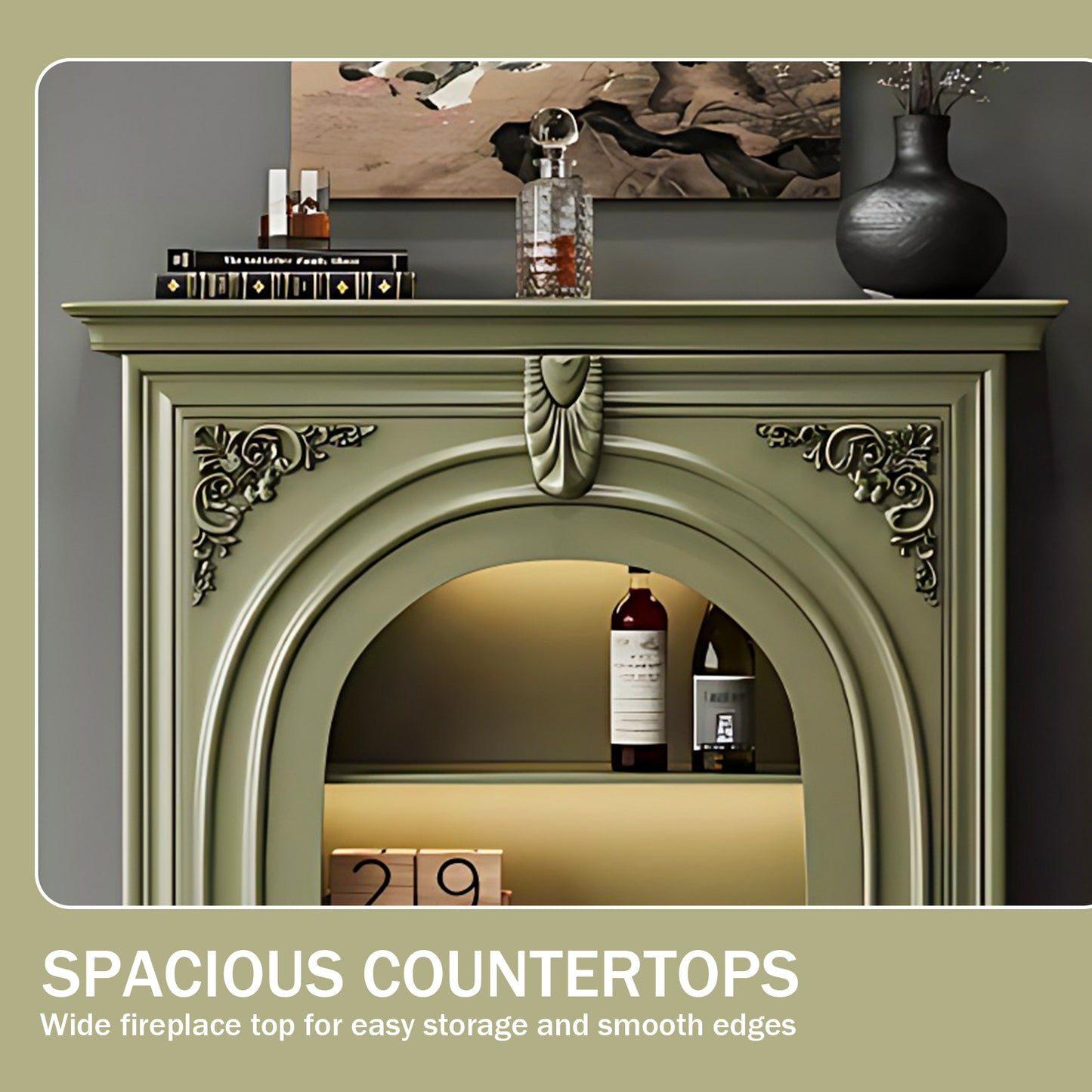 Aihm-Lon Green Decorative Fireplace with Cabinets 39.37"-59.05"