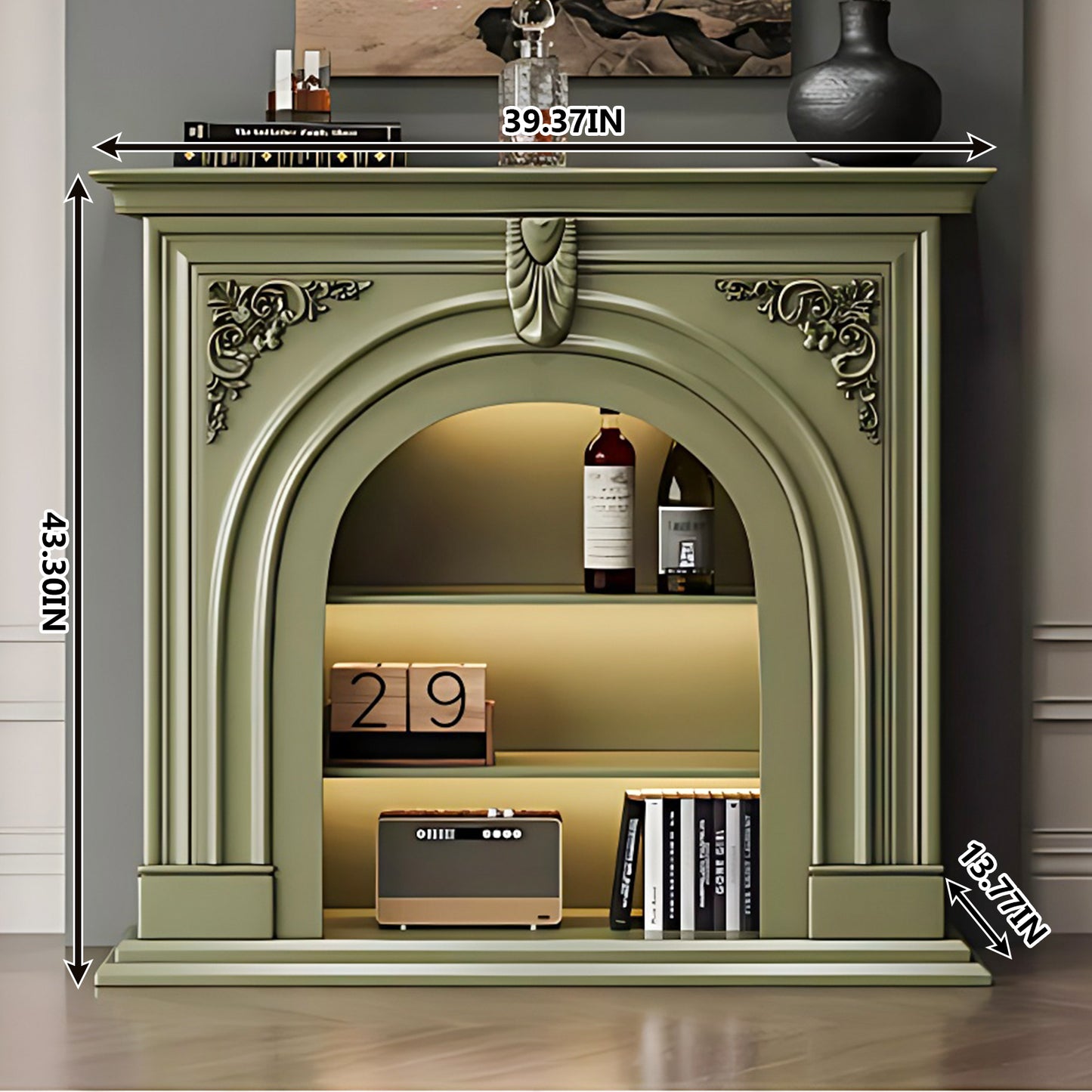 Aihm-Lon Green Decorative Fireplace with Cabinets 39.37"-59.05"