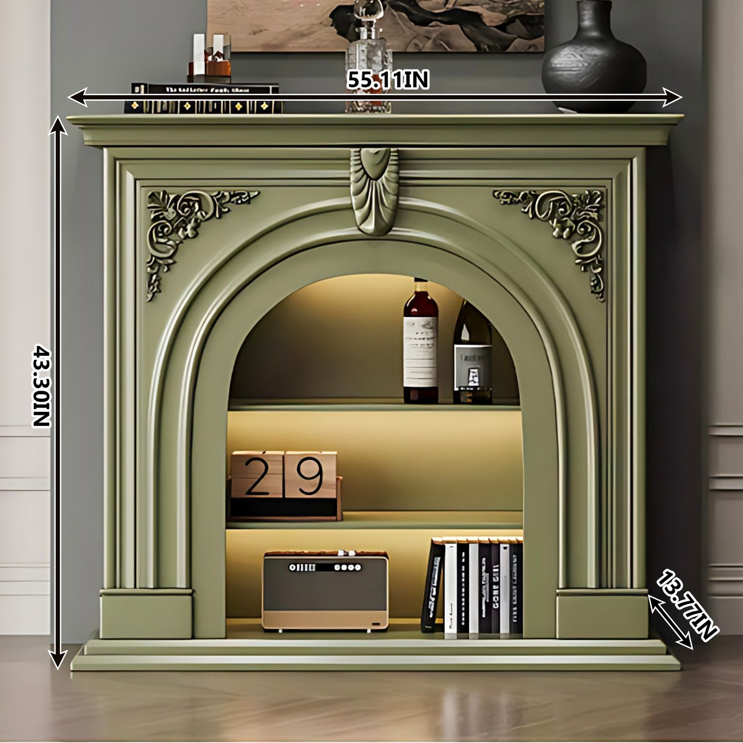 Aihm-Lon Green Decorative Fireplace with Cabinets 39.37"-59.05"