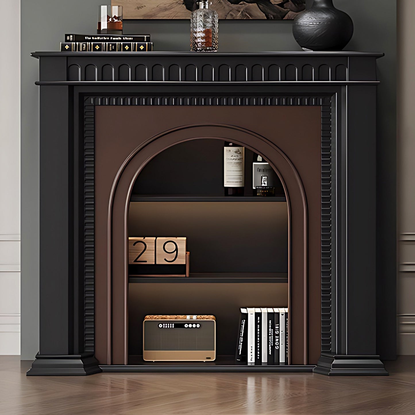 Aihm-Lon Brown and Black Decorative Fireplace with Cabinets 35.43"-59.05"