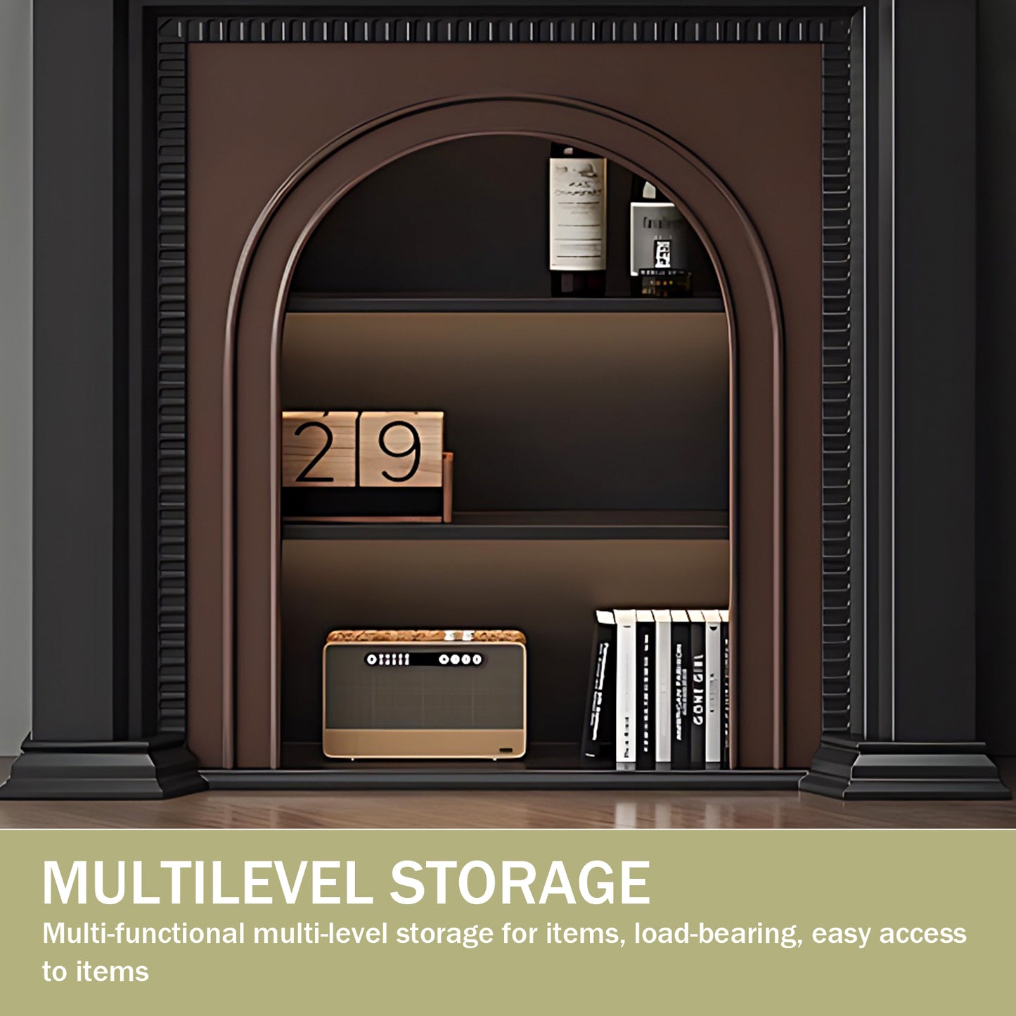 Aihm-Lon Brown and Black Decorative Fireplace with Cabinets 35.43"-59.05"