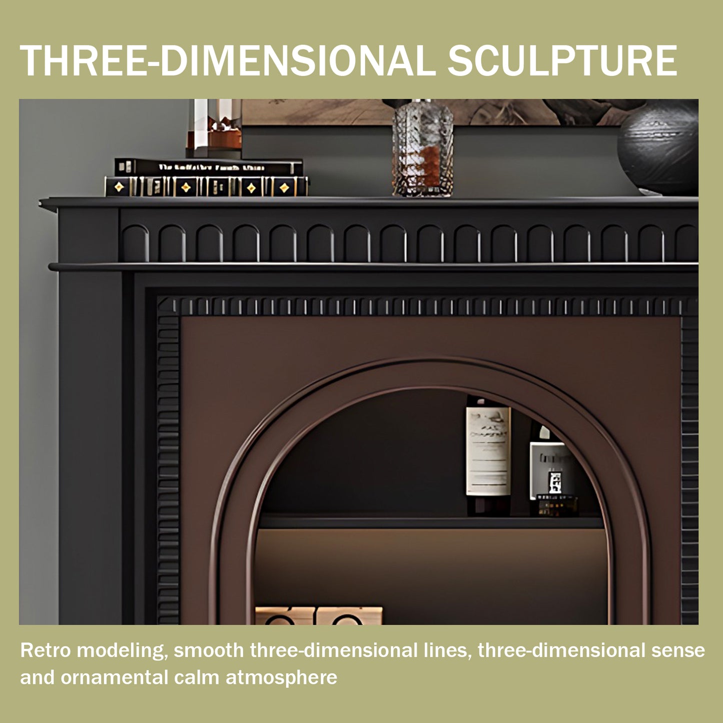 Aihm-Lon Brown and Black Decorative Fireplace with Cabinets 35.43"-59.05"