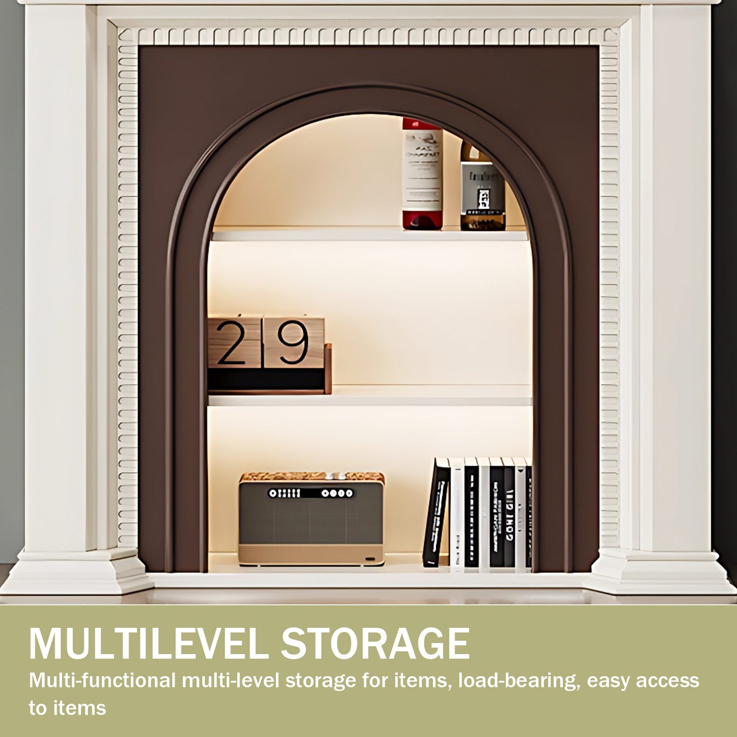 Aihm-Lon Brown and White Decorative Fireplace with Cabinets 35.43"-59.05"