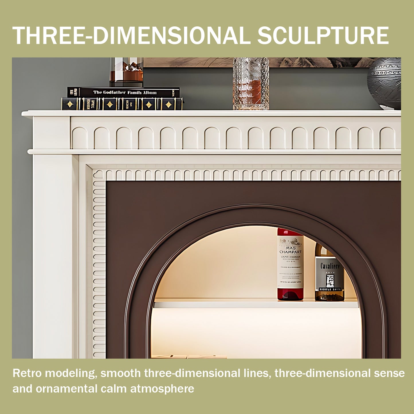 Aihm-Lon Brown and White Decorative Fireplace with Cabinets 35.43"-59.05"