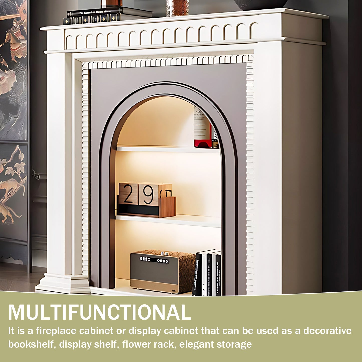 Aihm-Lon Brown and White Decorative Fireplace with Cabinets 35.43"-59.05"