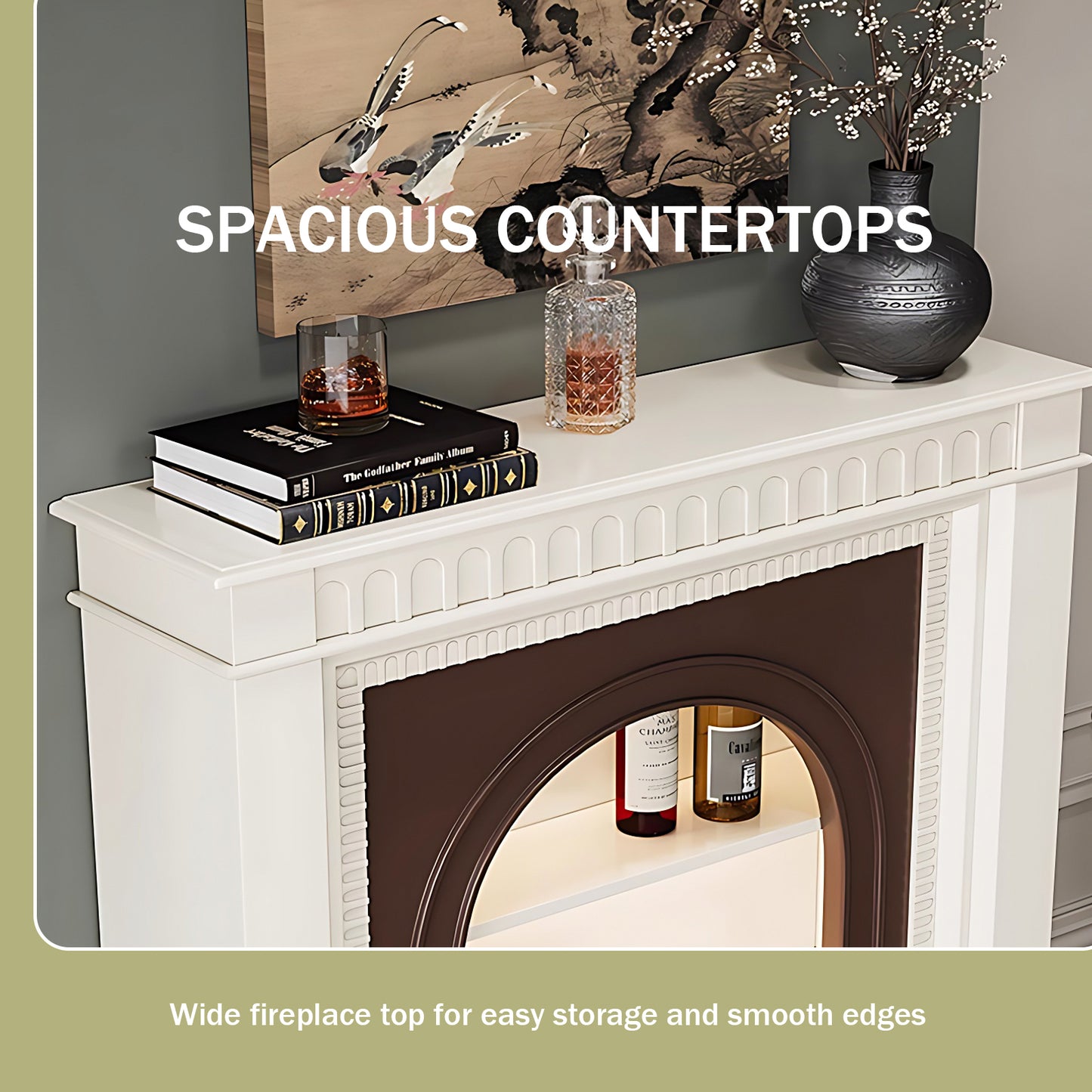 Aihm-Lon Brown and White Decorative Fireplace with Cabinets 35.43"-59.05"