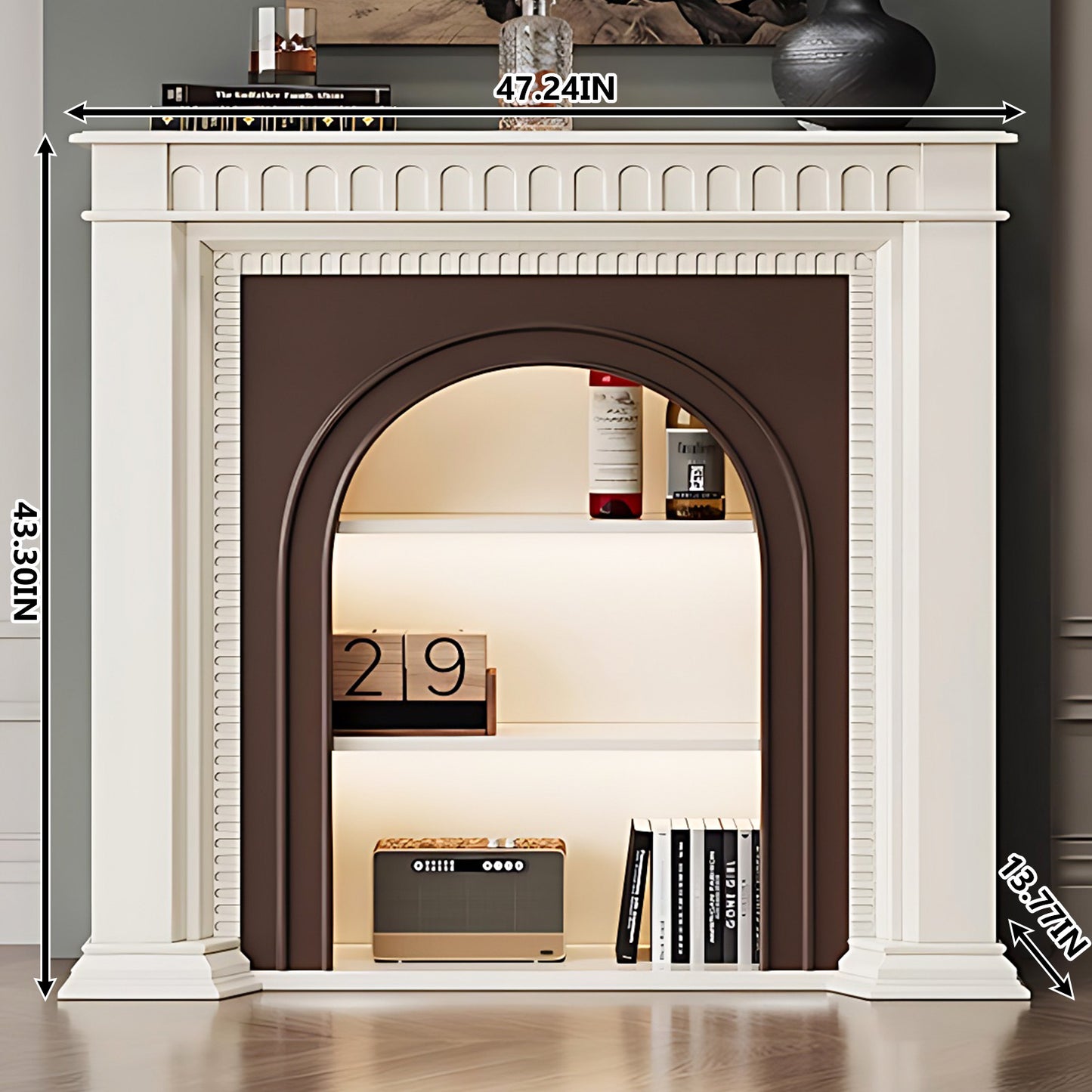 Aihm-Lon Brown and White Decorative Fireplace with Cabinets 35.43"-59.05"