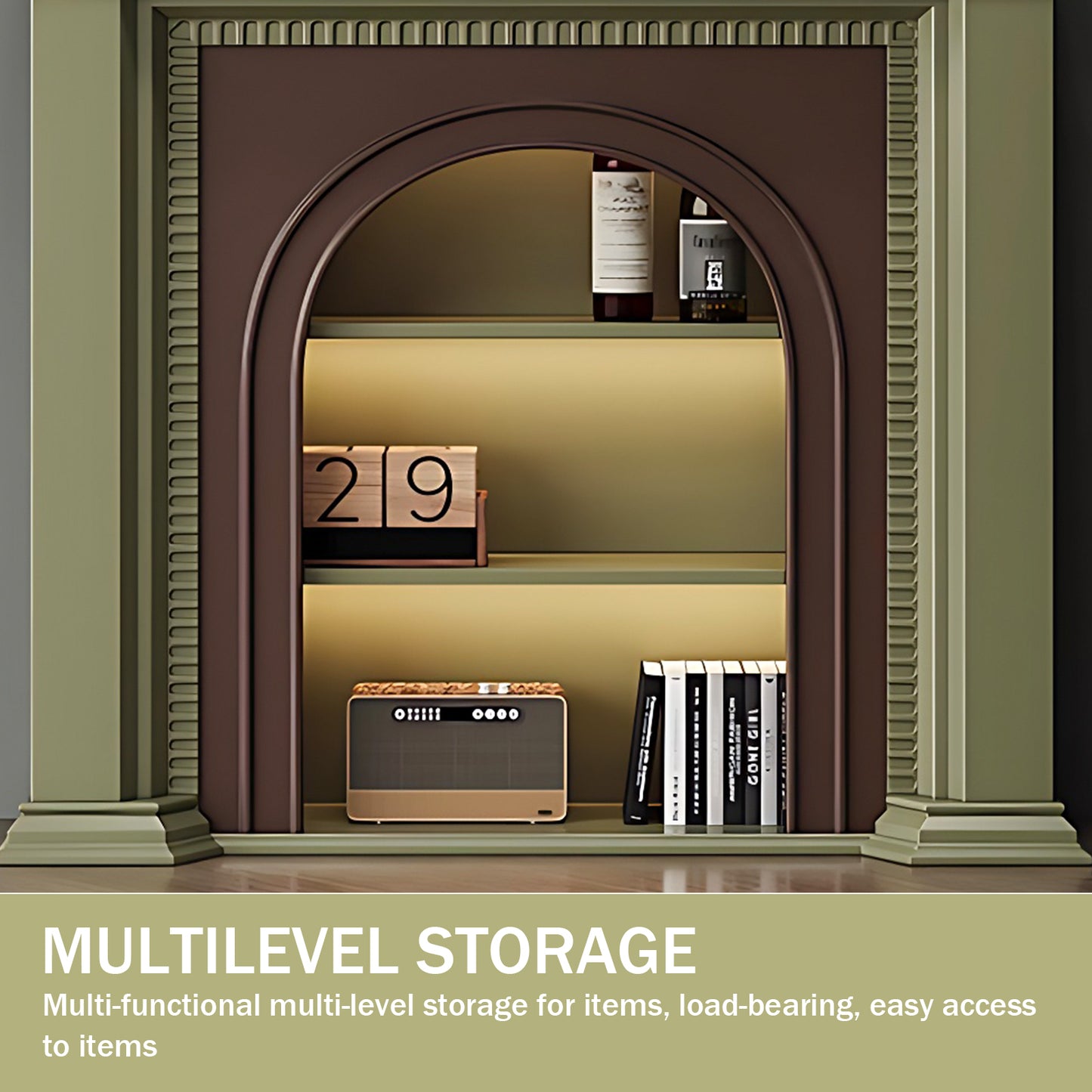 Aihm-Lon Brown and Green Decorative Fireplace with Cabinets 35.43"-59.05"