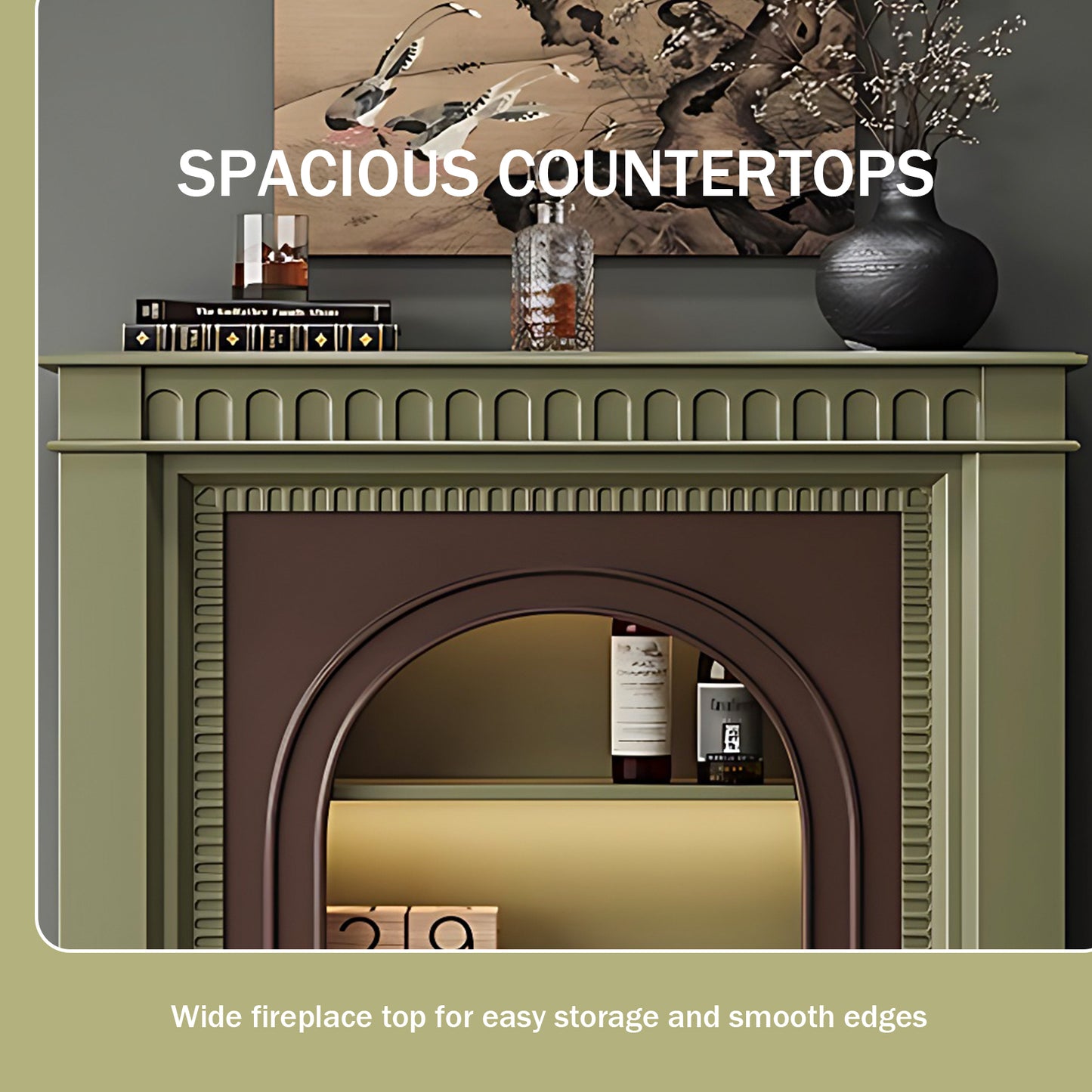 Aihm-Lon Brown and Green Decorative Fireplace with Cabinets 35.43"-59.05"