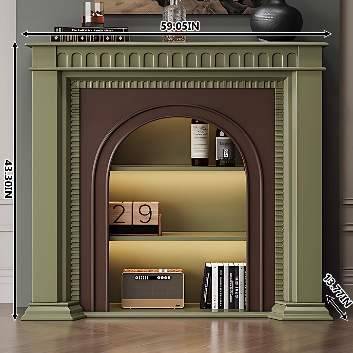 Aihm-Lon Brown and Green Decorative Fireplace with Cabinets 35.43"-59.05"