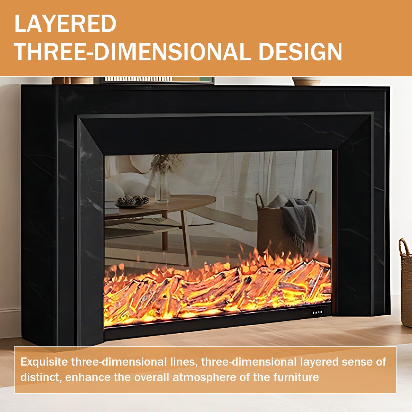 Aihm-Lon Black Electric Fireplace with Decorative Inserts 59.05"