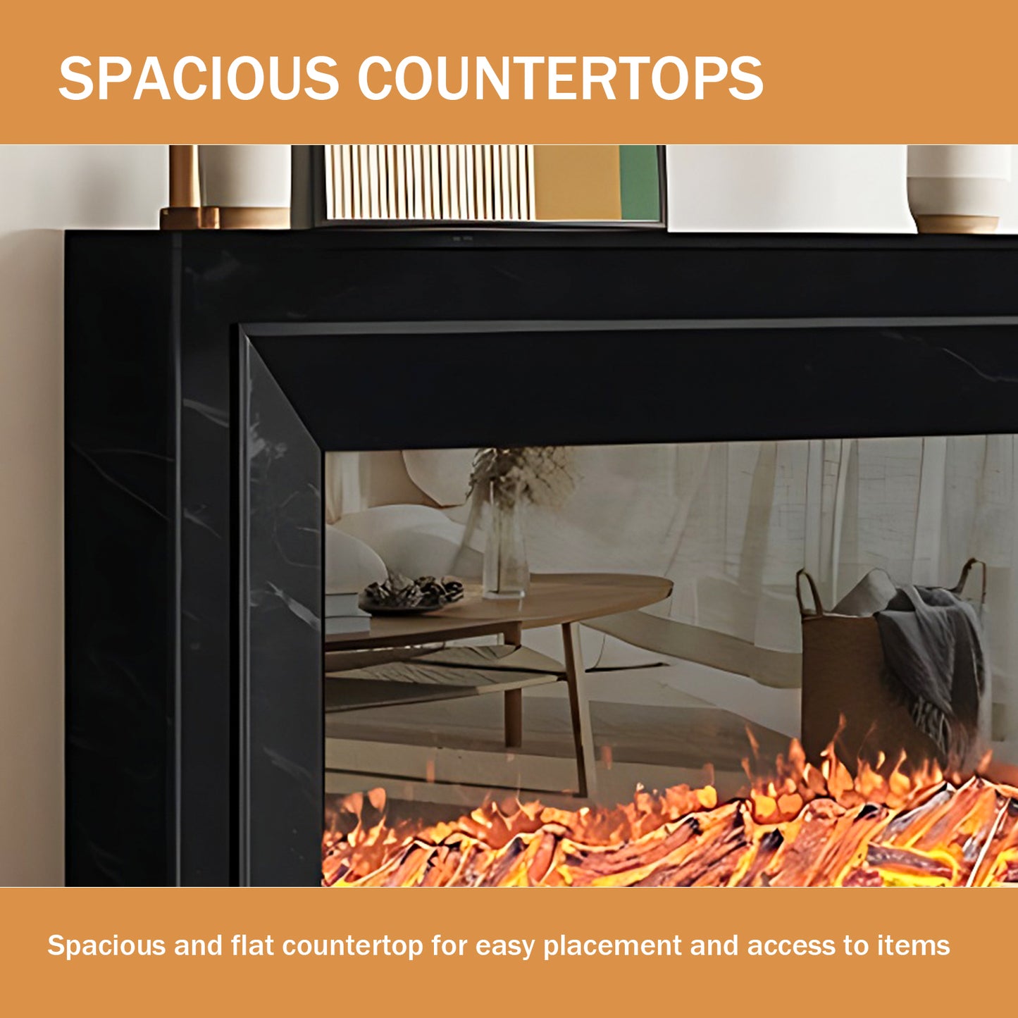 Aihm-Lon Black Electric Fireplace with Decorative Inserts 59.05"