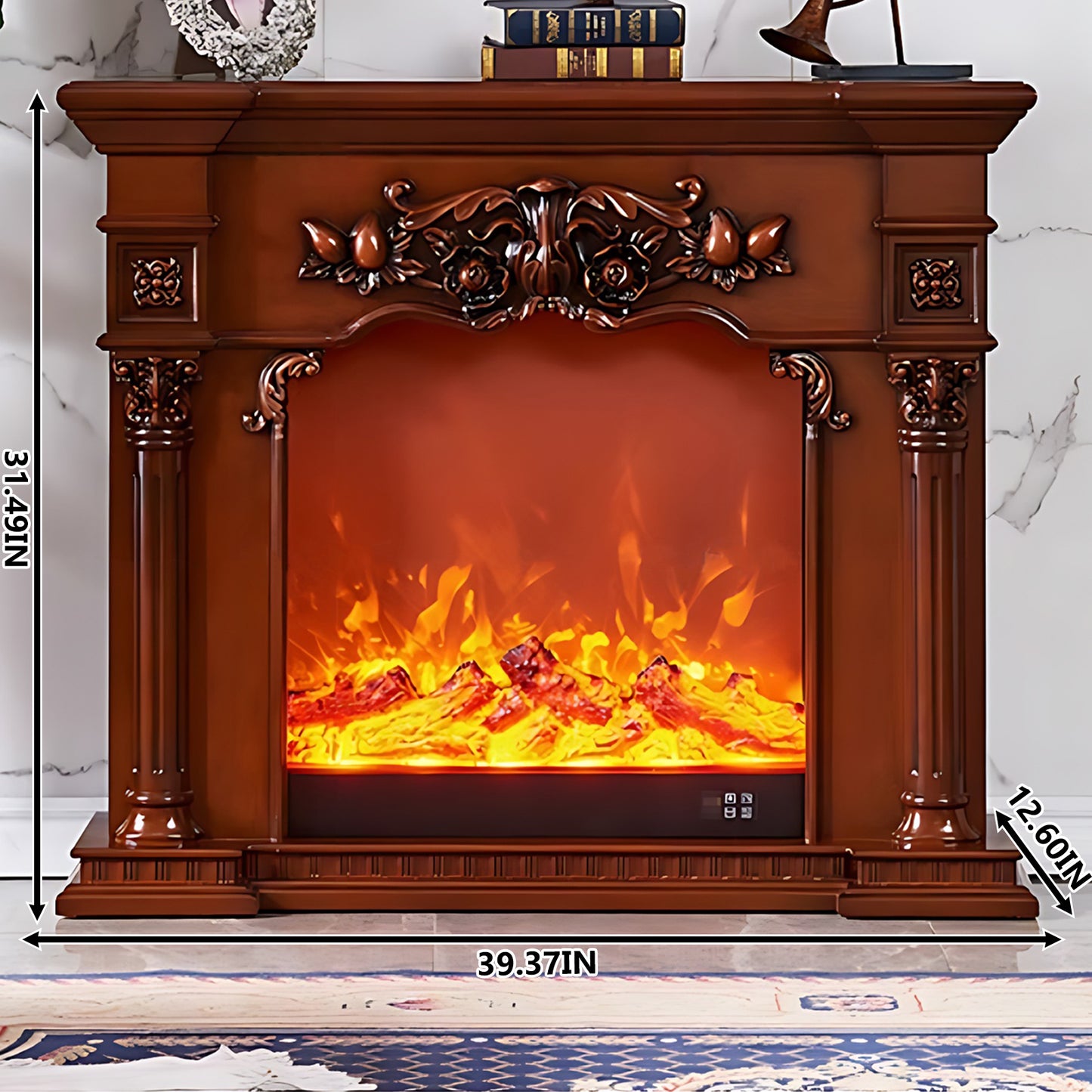 Aihm-Lon Retro Brown Electric Fireplace Mantel with Decorative Inserts 39.37"-47.24"