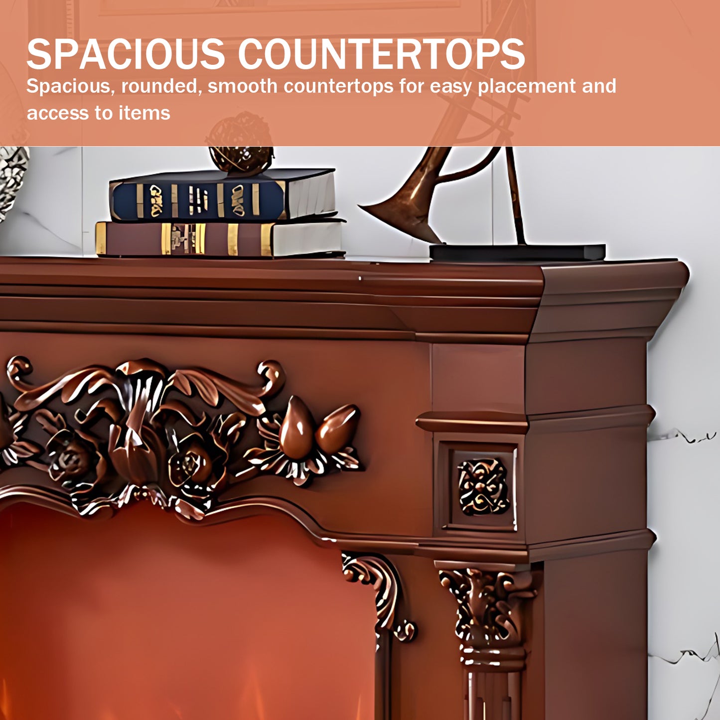 Aihm-Lon Retro Brown Electric Fireplace Mantel with Decorative Inserts 39.37"-47.24"