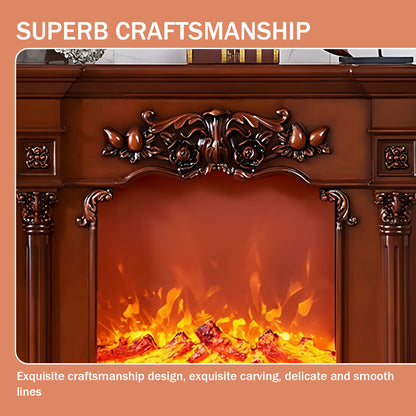 Aihm-Lon Retro Brown Electric Fireplace Mantel with Decorative Inserts 39.37"-47.24"