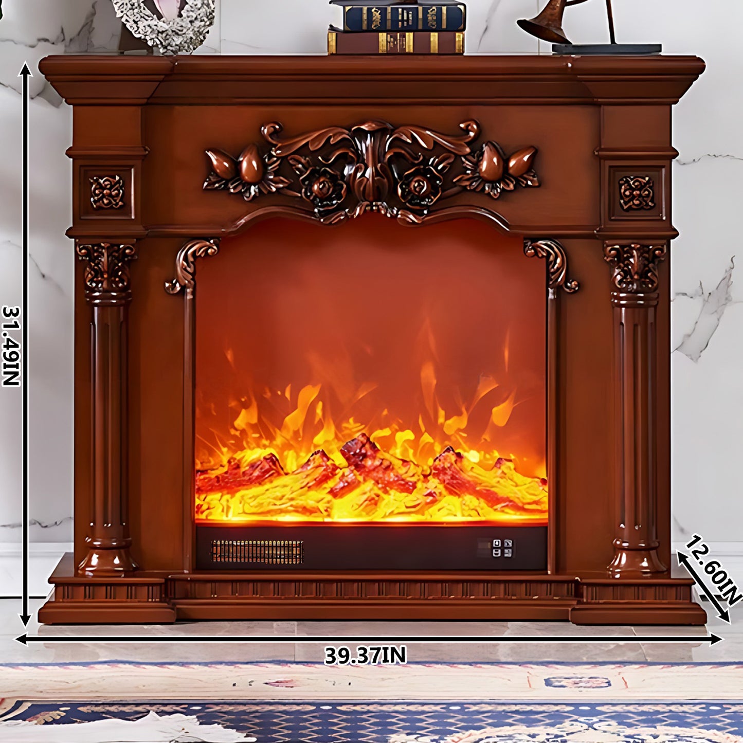 Aihm-Lon Retro Brown Electric Fireplace Heater with Mantel 39.37"-47.24"