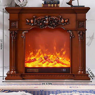 Aihm-Lon Retro Brown Electric Fireplace Heater with Mantel 39.37"-47.24"