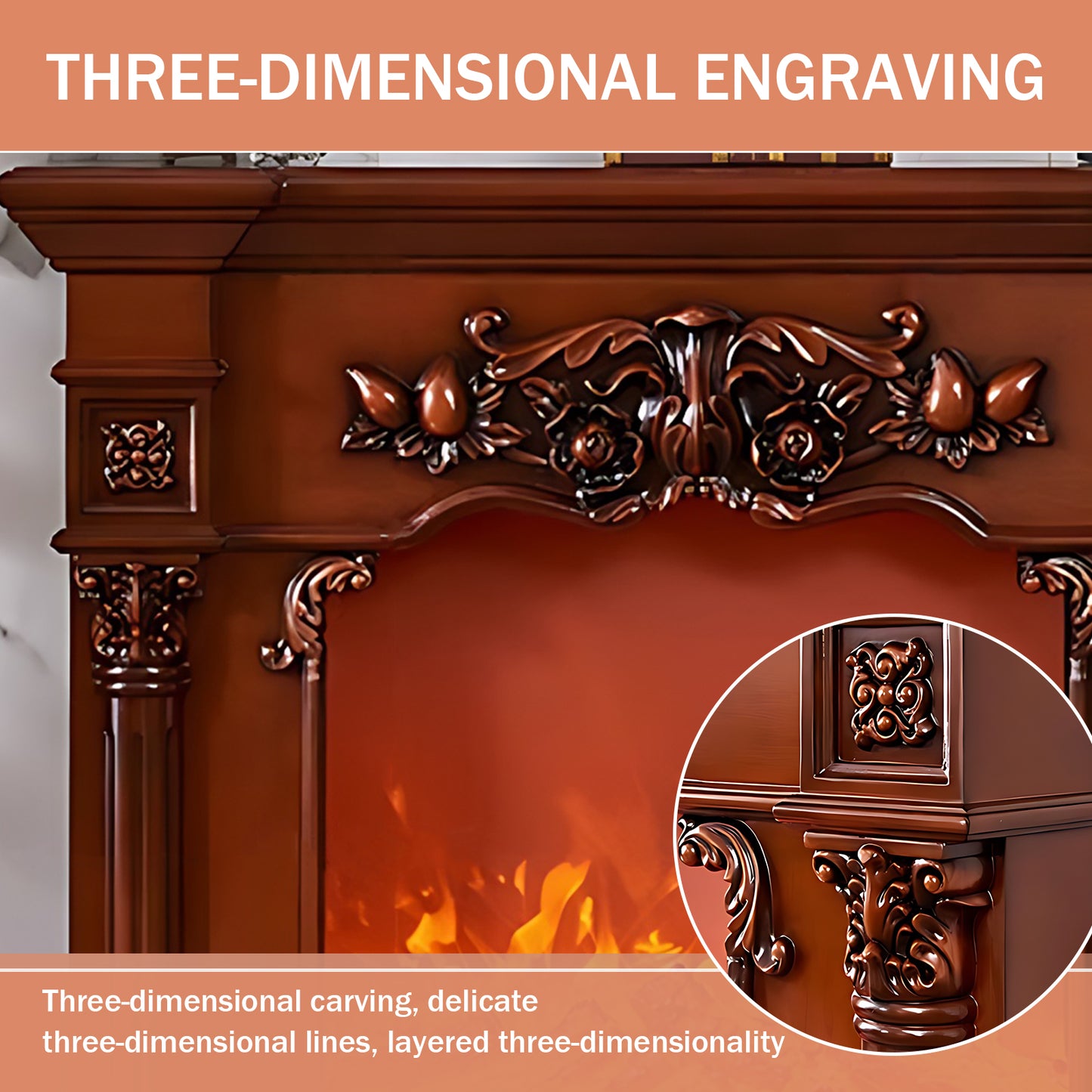 Aihm-Lon Retro Brown Electric Fireplace Heater with Mantel 39.37"-47.24"