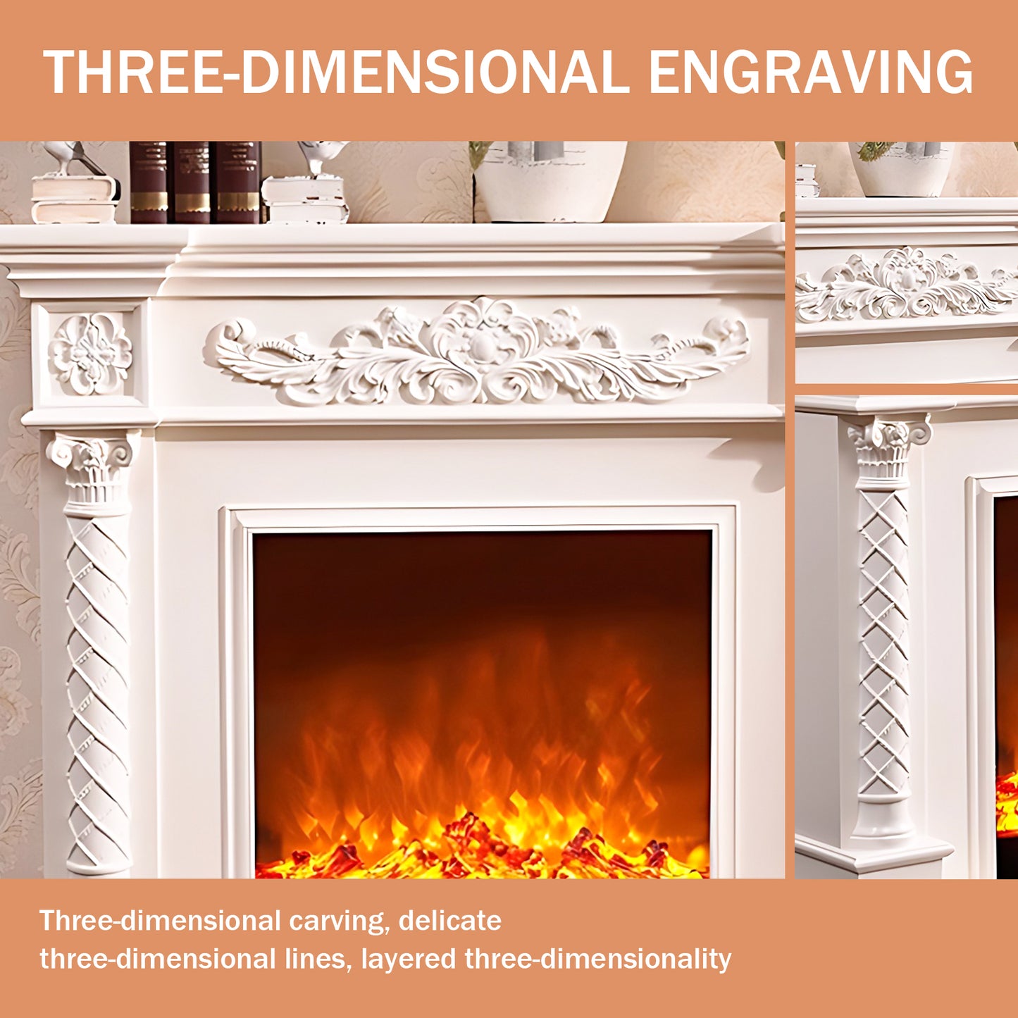 Aihm-Lon White Freestanding Electric Fireplace with Decorative Inserts 47.24"