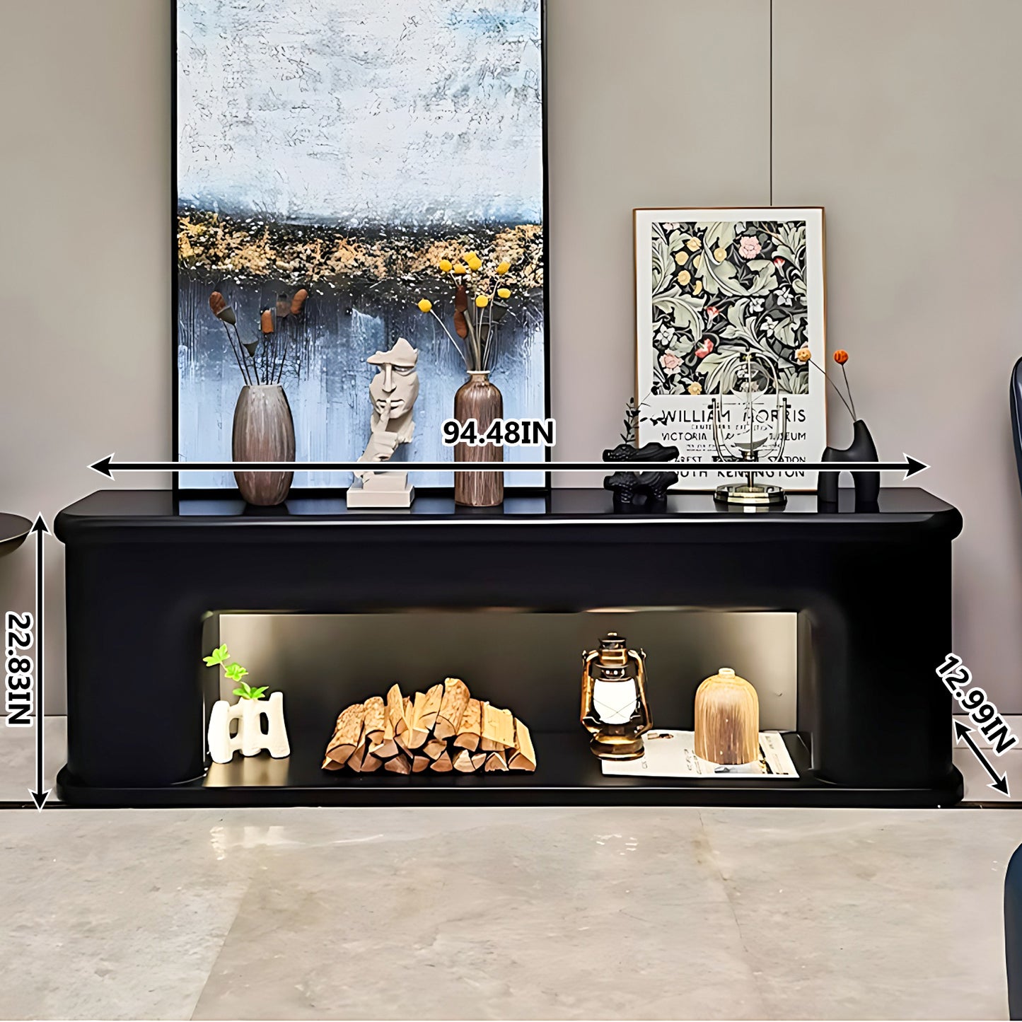 Aihm-Lon Black Electric Fireplace Modern TV Stand 70.86"-94.48"