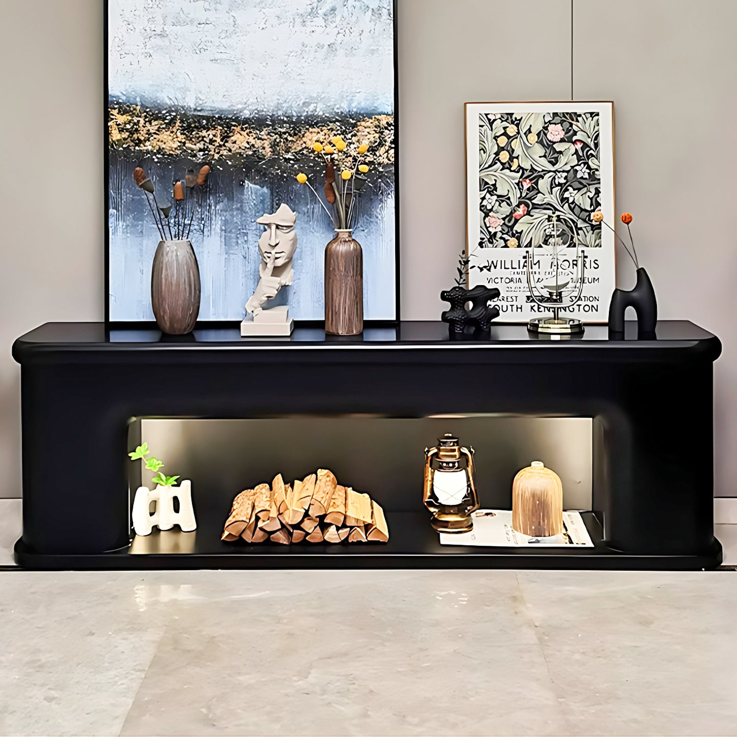 Aihm-Lon Black Electric Fireplace Modern TV Stand 70.86"-94.48"