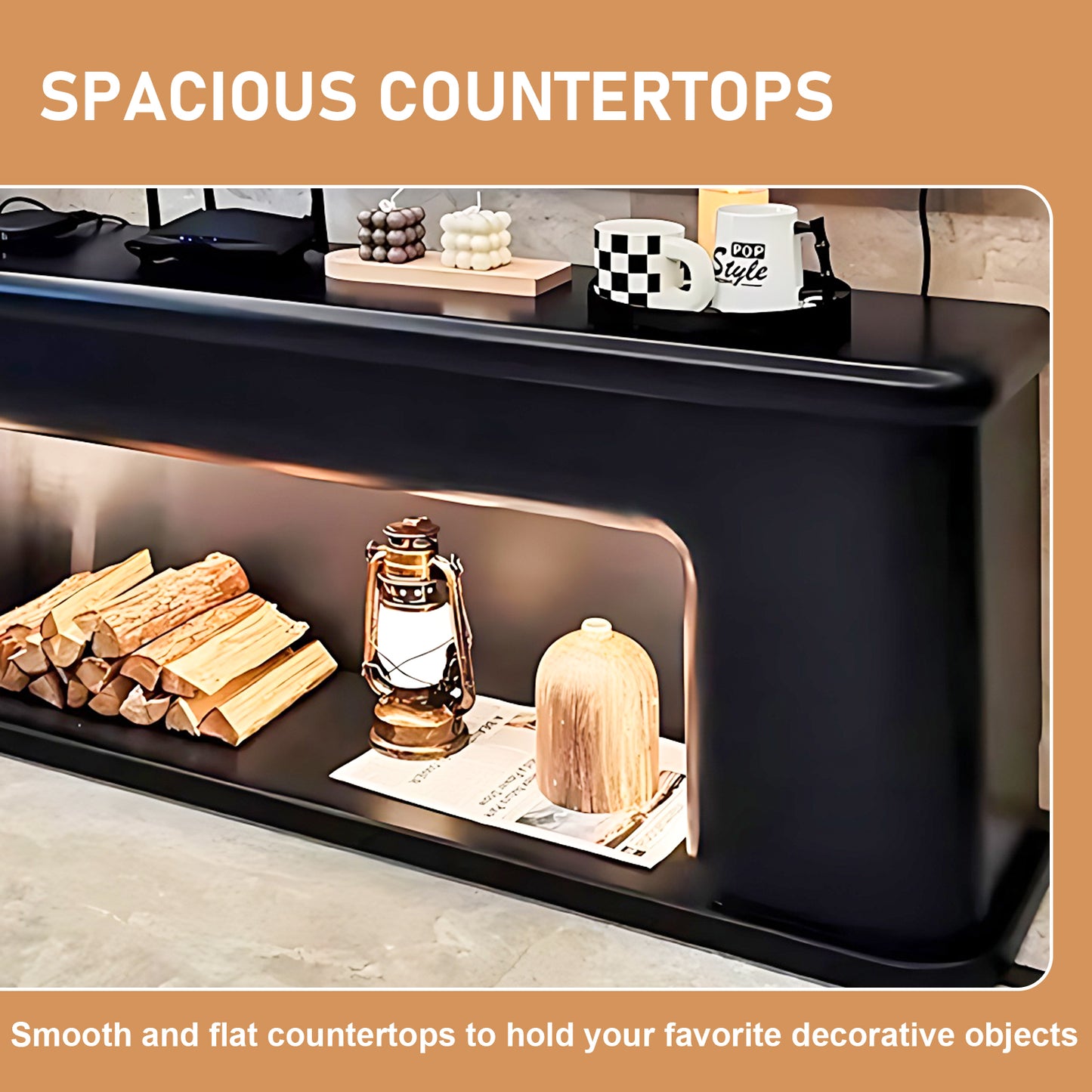 Aihm-Lon Black Electric Fireplace Modern TV Stand 70.86"-94.48"