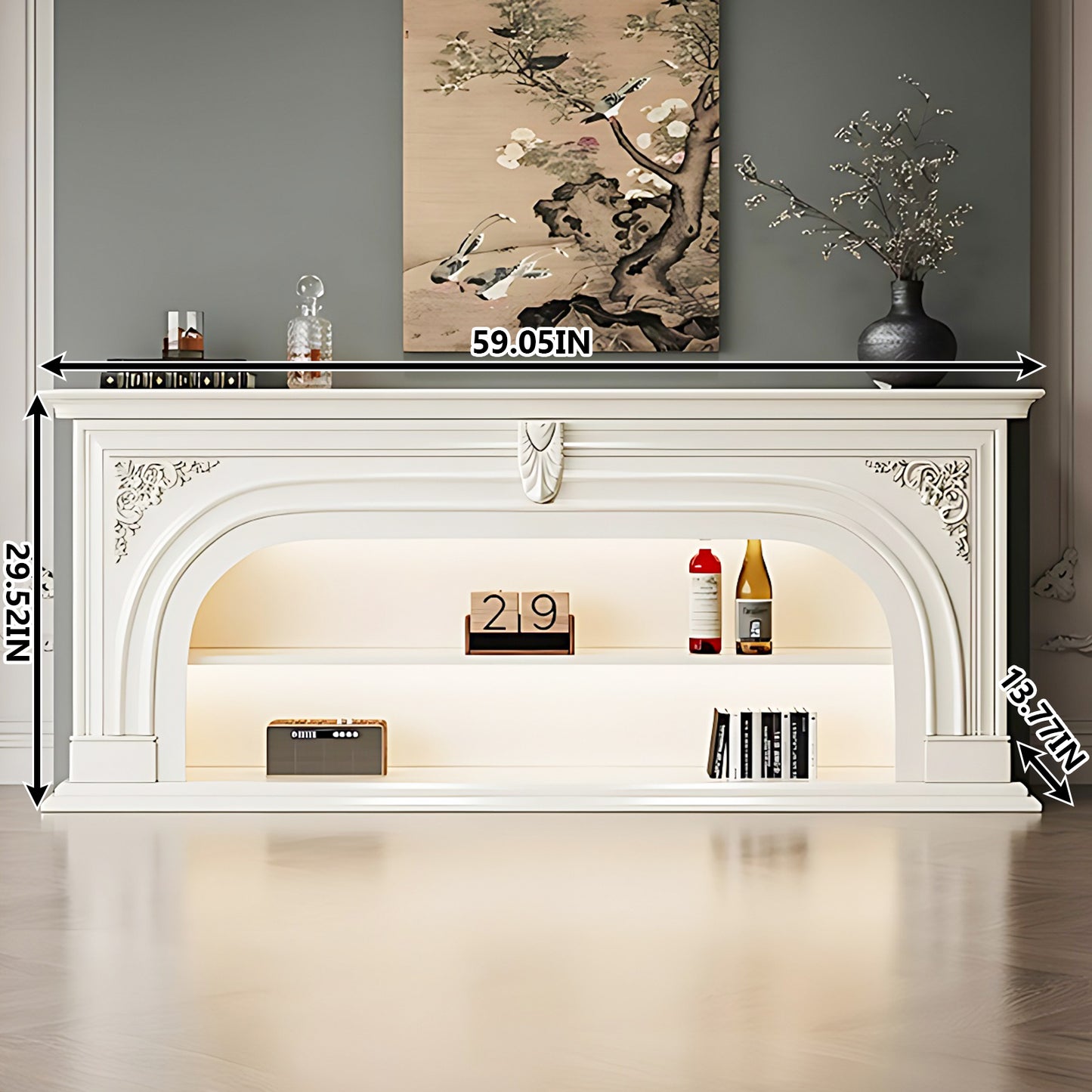 Aihm-Lon White Retro Indoor Electric Fireplace TV Stands 59.05"-82.67"
