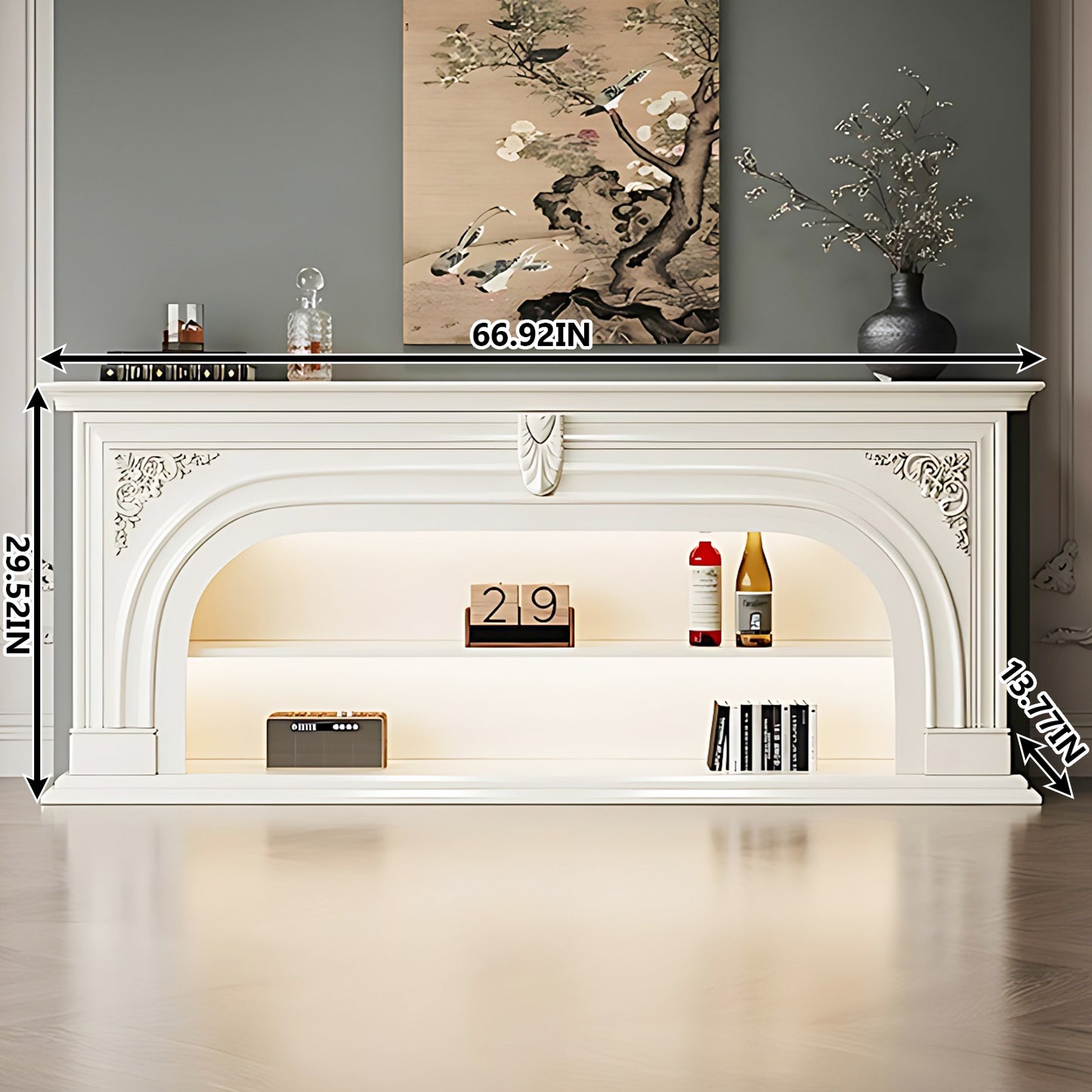 Aihm-Lon White Retro Indoor Electric Fireplace TV Stands 59.05"-82.67"