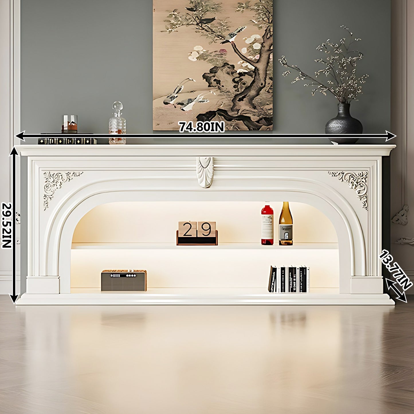 Aihm-Lon White Retro Indoor Electric Fireplace TV Stands 59.05"-82.67"