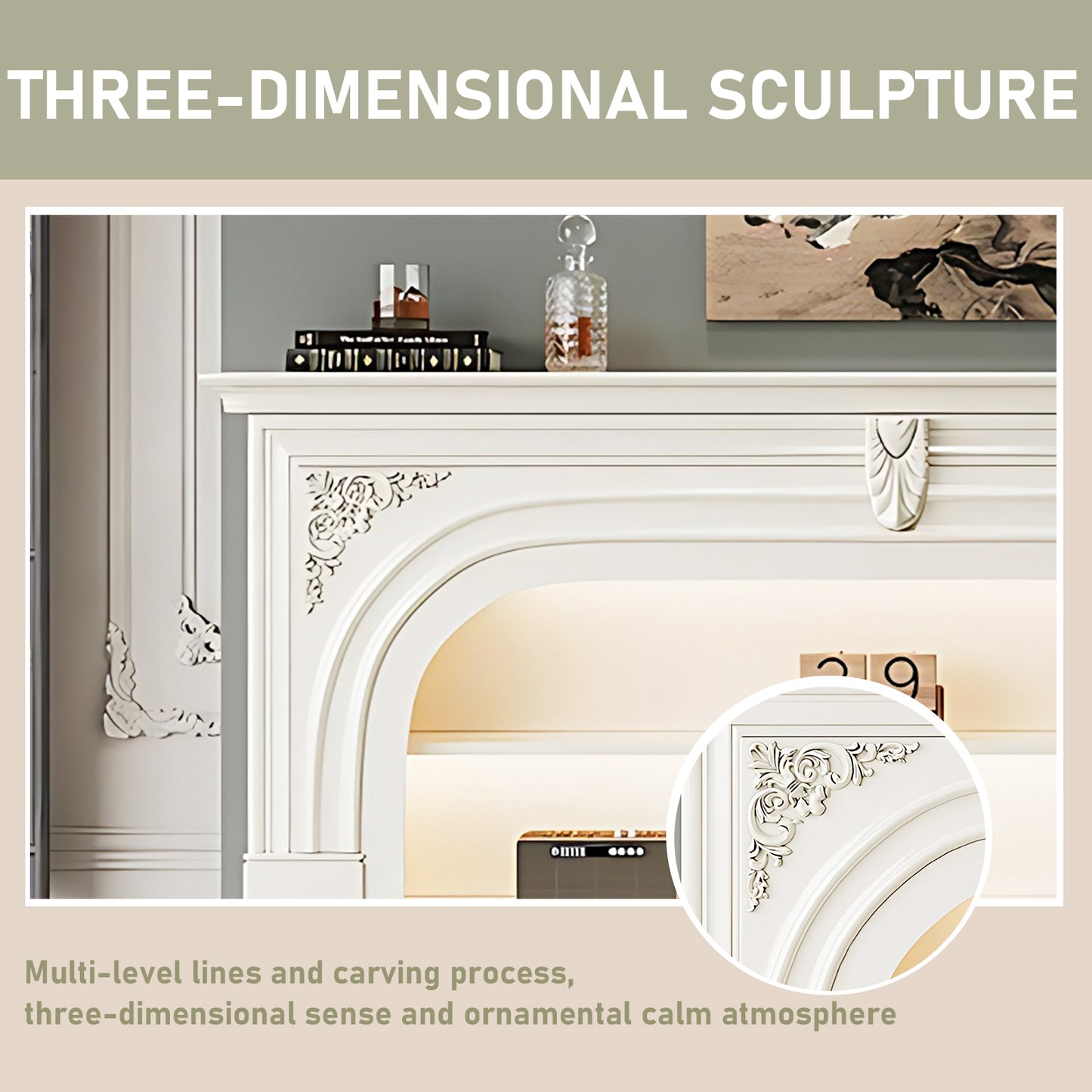 Aihm-Lon White Retro Indoor Electric Fireplace TV Stands 59.05"-82.67"