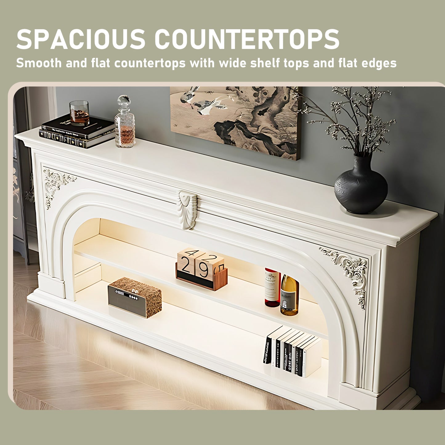 Aihm-Lon White Retro Indoor Electric Fireplace TV Stands 59.05"-82.67"