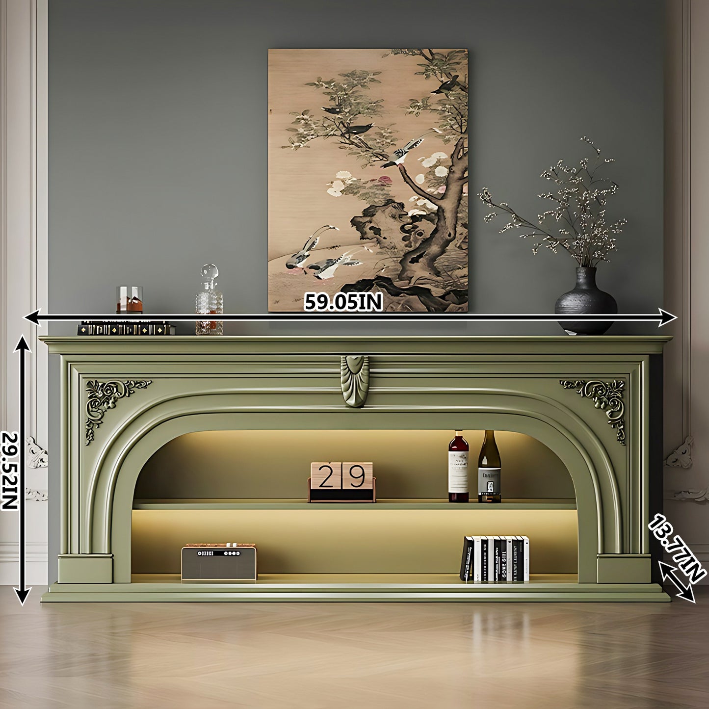 Aihm-Lon Green Retro Indoor Electric Fireplace TV Stands 59.05"-82.67"