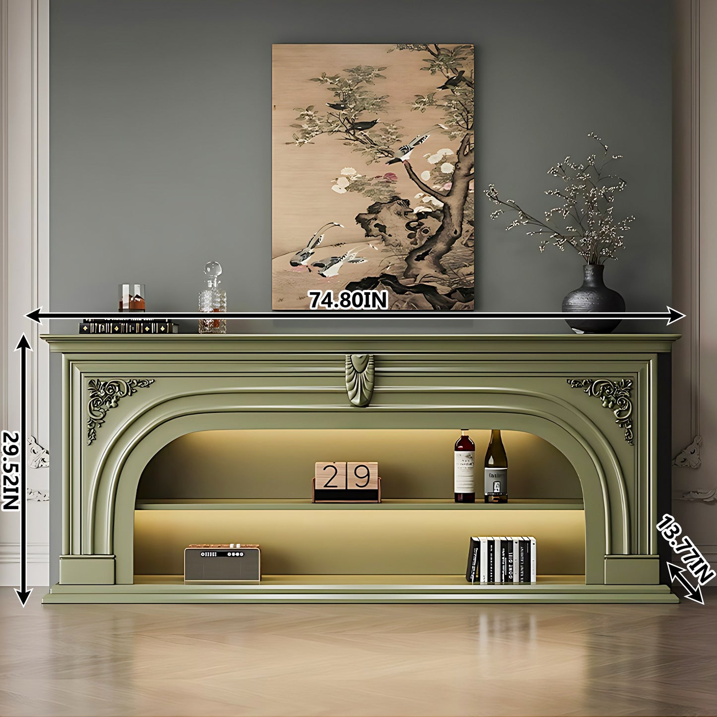 Aihm-Lon Green Retro Indoor Electric Fireplace TV Stands 59.05"-82.67"