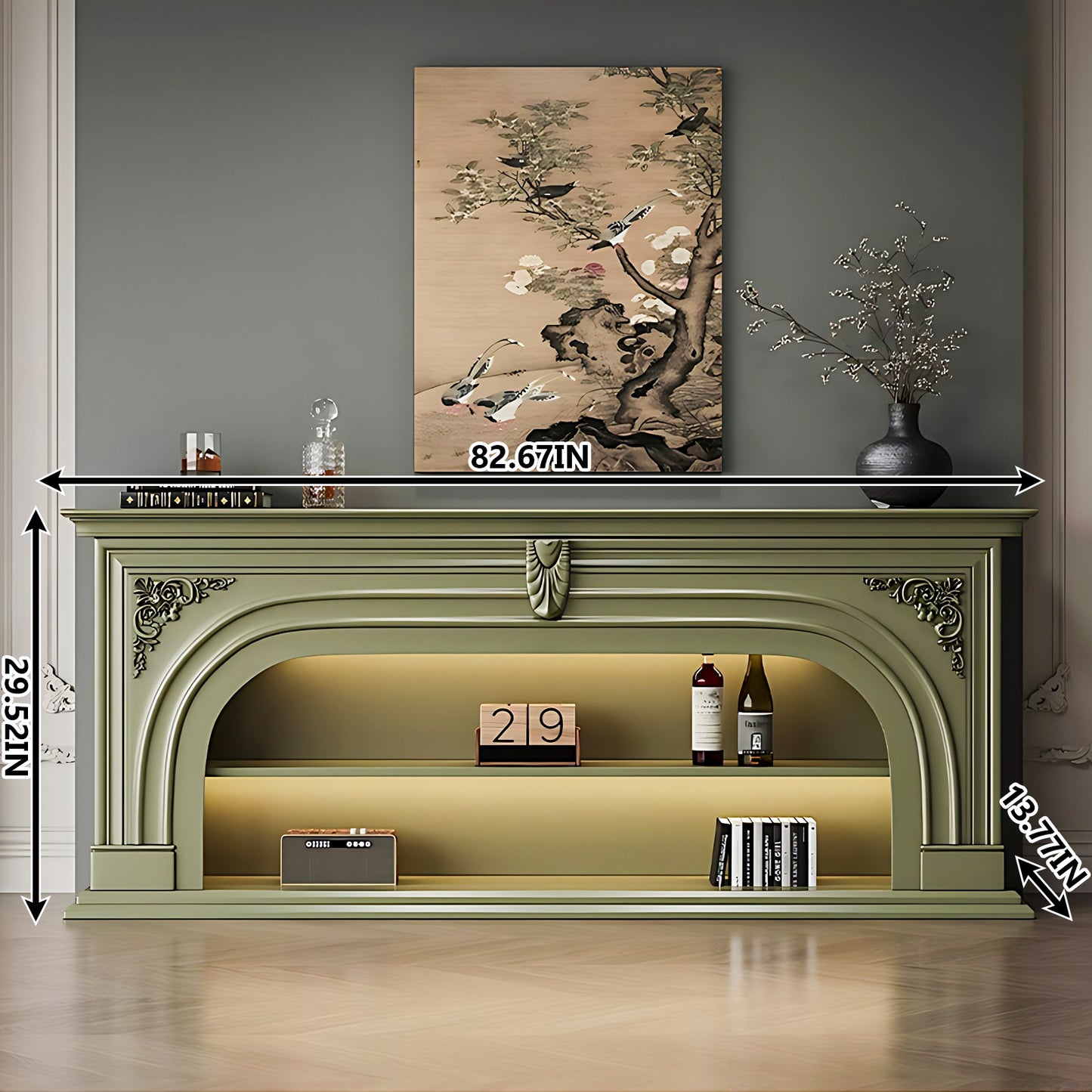 Aihm-Lon Green Retro Indoor Electric Fireplace TV Stands 59.05"-82.67"