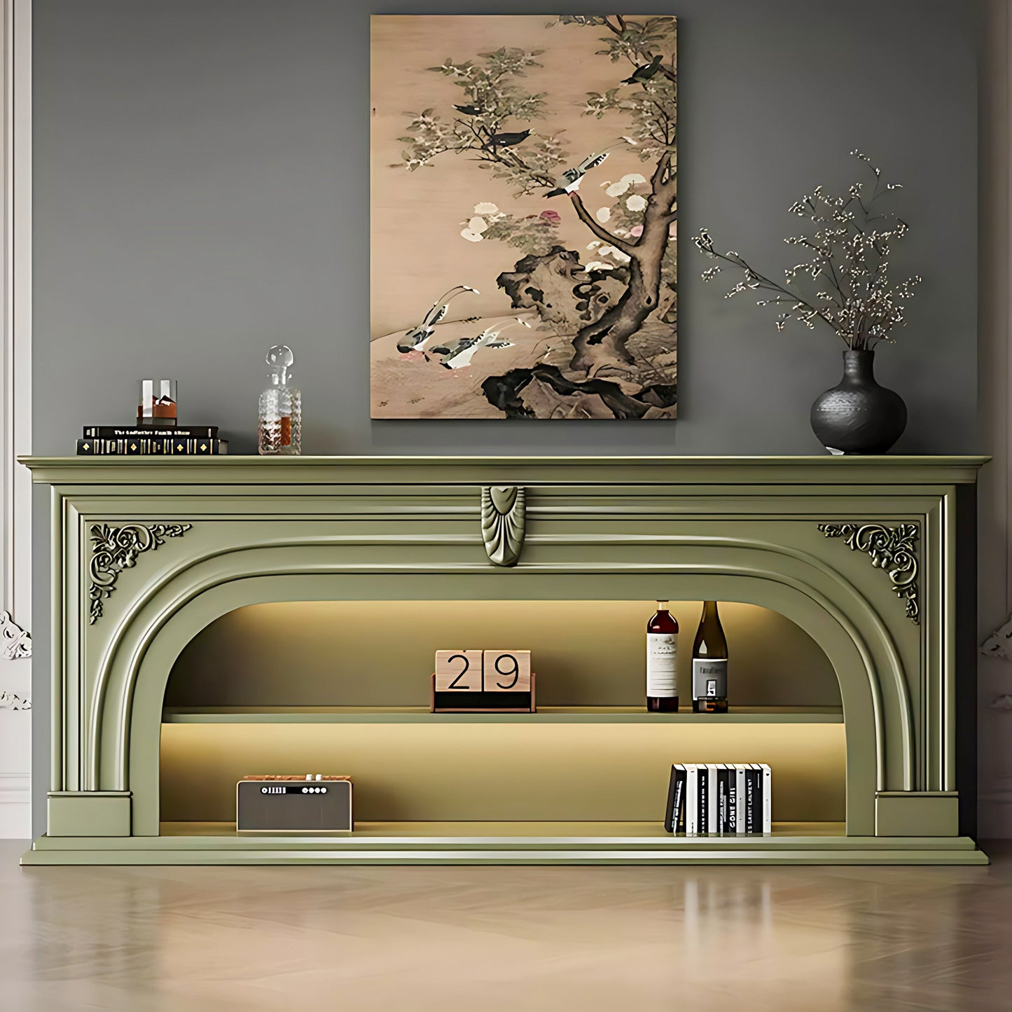 Aihm-Lon Green Retro Indoor Electric Fireplace TV Stands 59.05"-82.67"