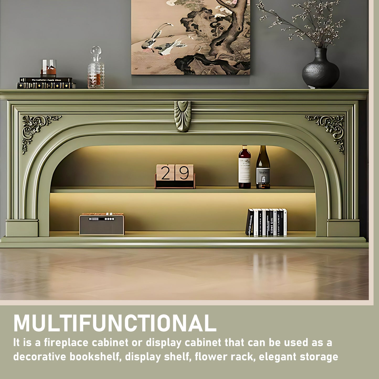 Aihm-Lon Green Retro Indoor Electric Fireplace TV Stands 59.05"-82.67"