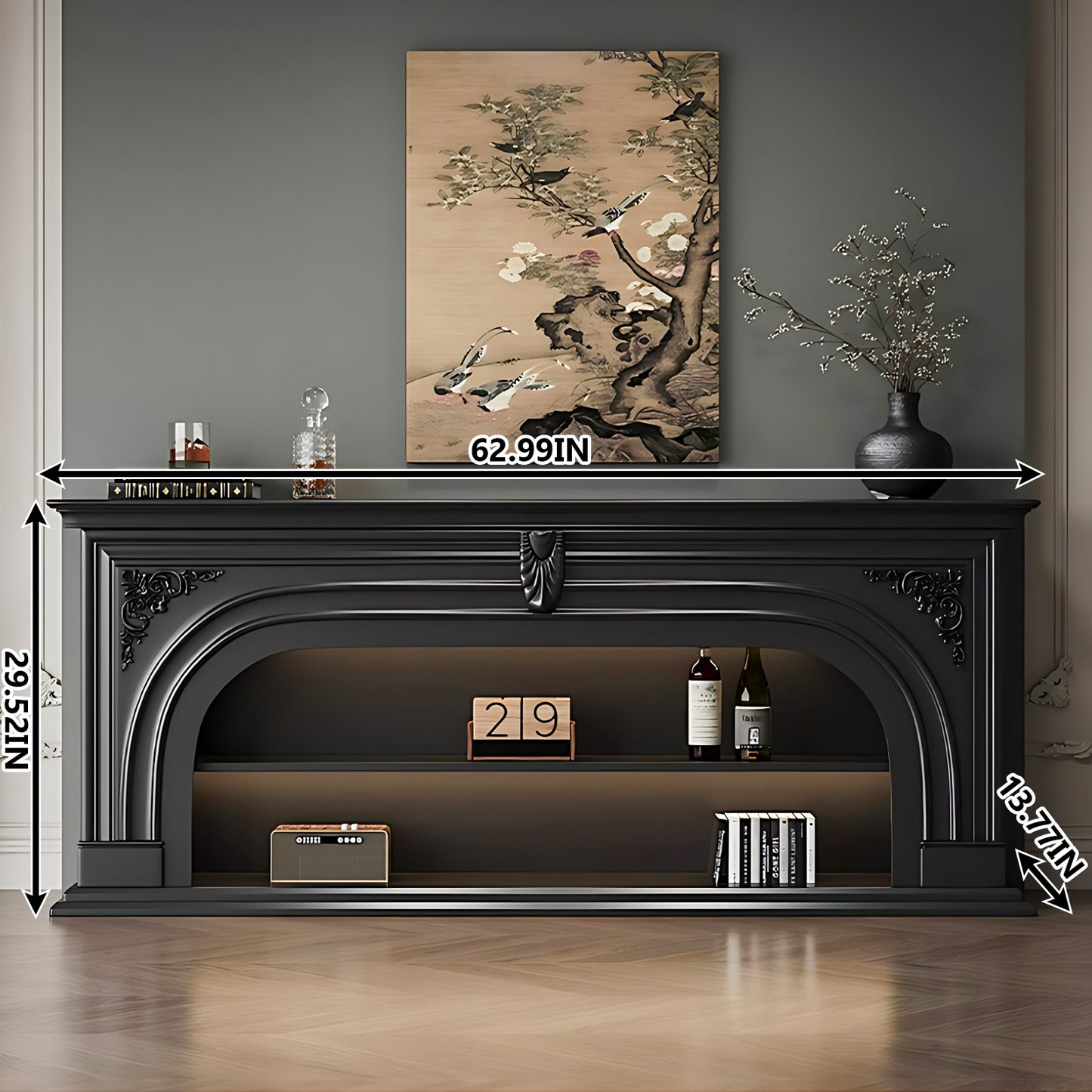 Aihm-Lon Black Retro Indoor Electric Fireplace TV Stands 59.05"-82.67"